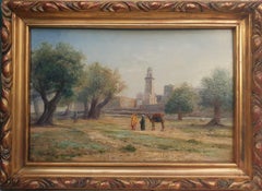 HUBER Austrian painter Landscape orientalist Jerusalem Mont Olives 20th