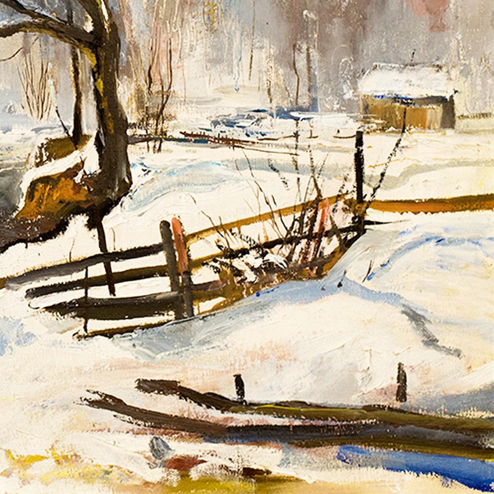 European Ernst Huber Winter Landscape 1943 Oil on Canvas For Sale