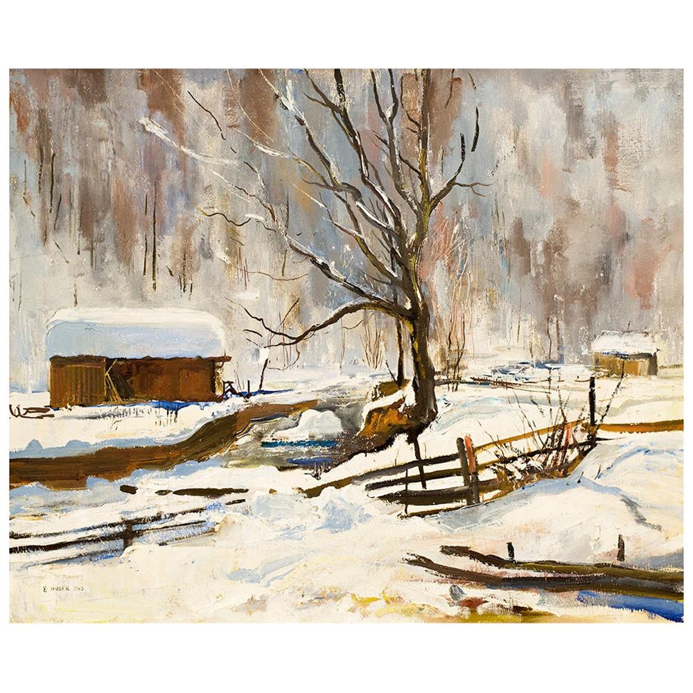 Ernst Huber Winter Landscape 1943 Oil on Canvas For Sale
