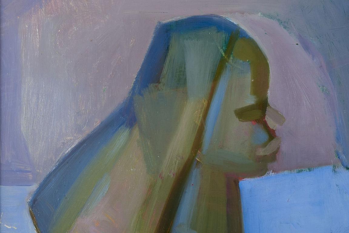 Swedish Ernst Ingemansson. Oil on canvas. Modernist still life with woman's bust. For Sale