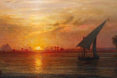 Sonnenuntergang am Nil Coucher de soleil sur le Nil Ernst Koerner pyramides huile sur toile