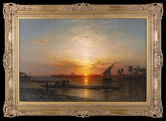 Sonnenuntergang am Nil Sunset over the Nile Ernst Koerner pyramids oil on canvas