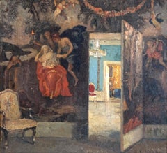 Ernst Kolbe Oil Painting, Canvas, Interior Scene, Late 19th Century, Europe, Big
