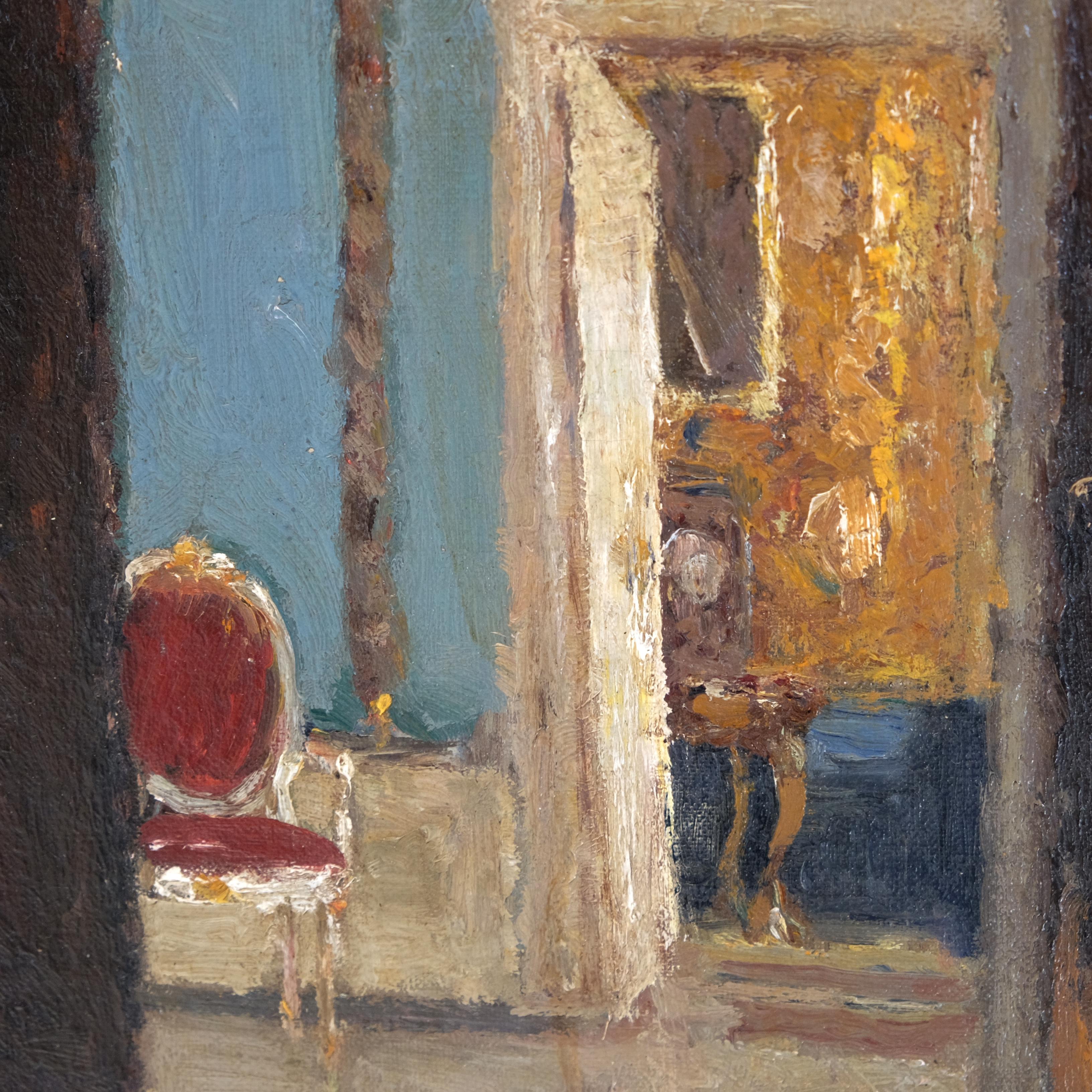 Ernst Kolbe Oil Painting, Canvas, Interior Scene, Late 19th Century, Europe, Big In Good Condition For Sale In Totnes, GB