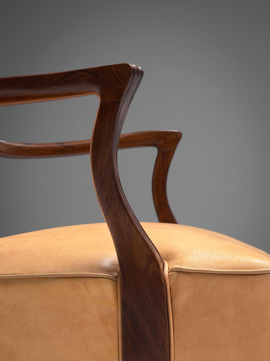 Ernst Kuhn Attributed Dining Chairs in Leather and Solid Rosewood In Good Condition In Waalwijk, NL