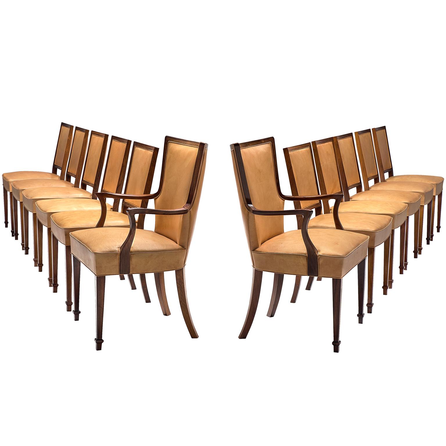 Ernst Kuhn Attributed Dining Chairs in Leather and Solid Rosewood