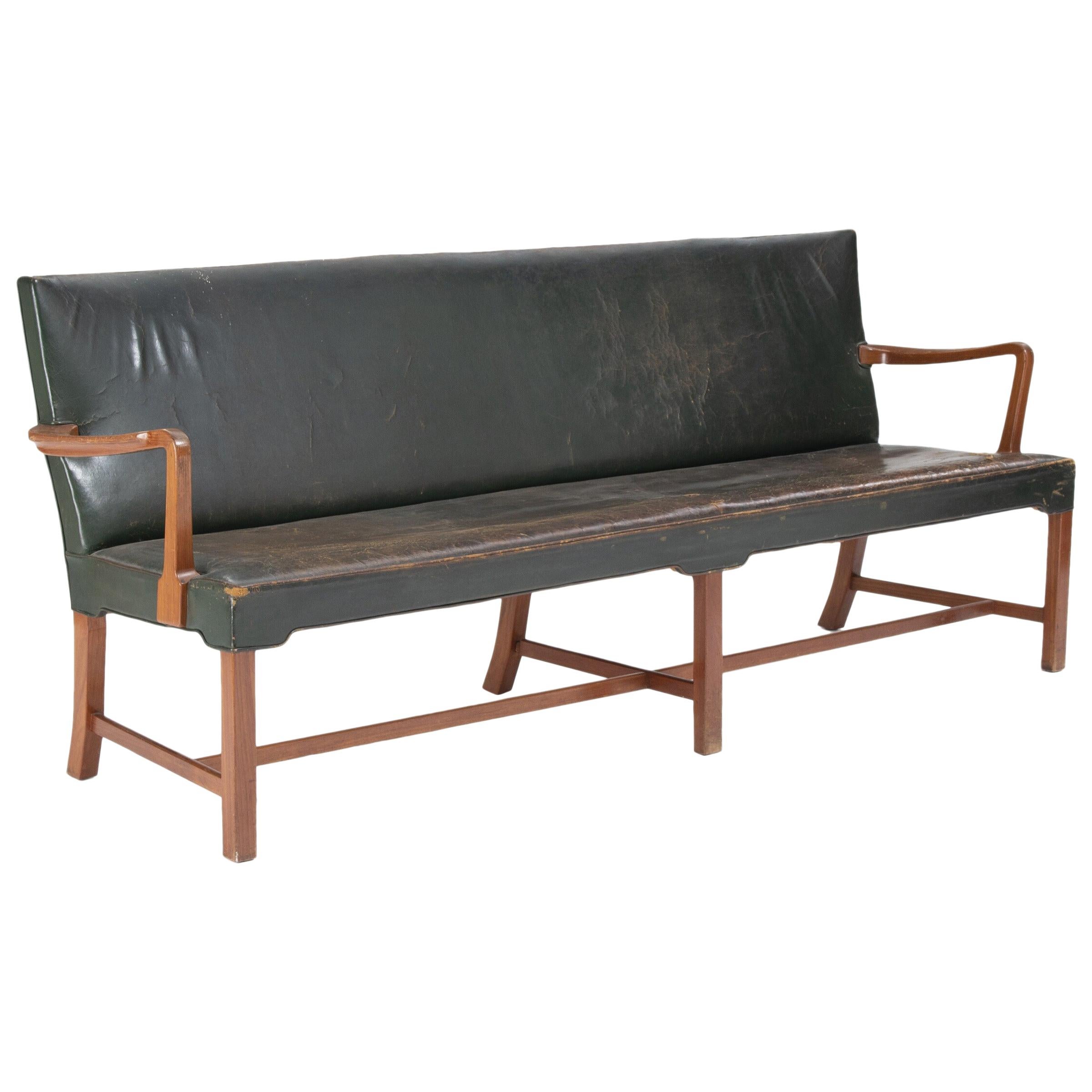 Ernst Kühn, Bench, Teak and Dark Green Leather For Sale