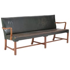 Vintage Ernst Kühn, Bench, Teak and Dark Green Leather