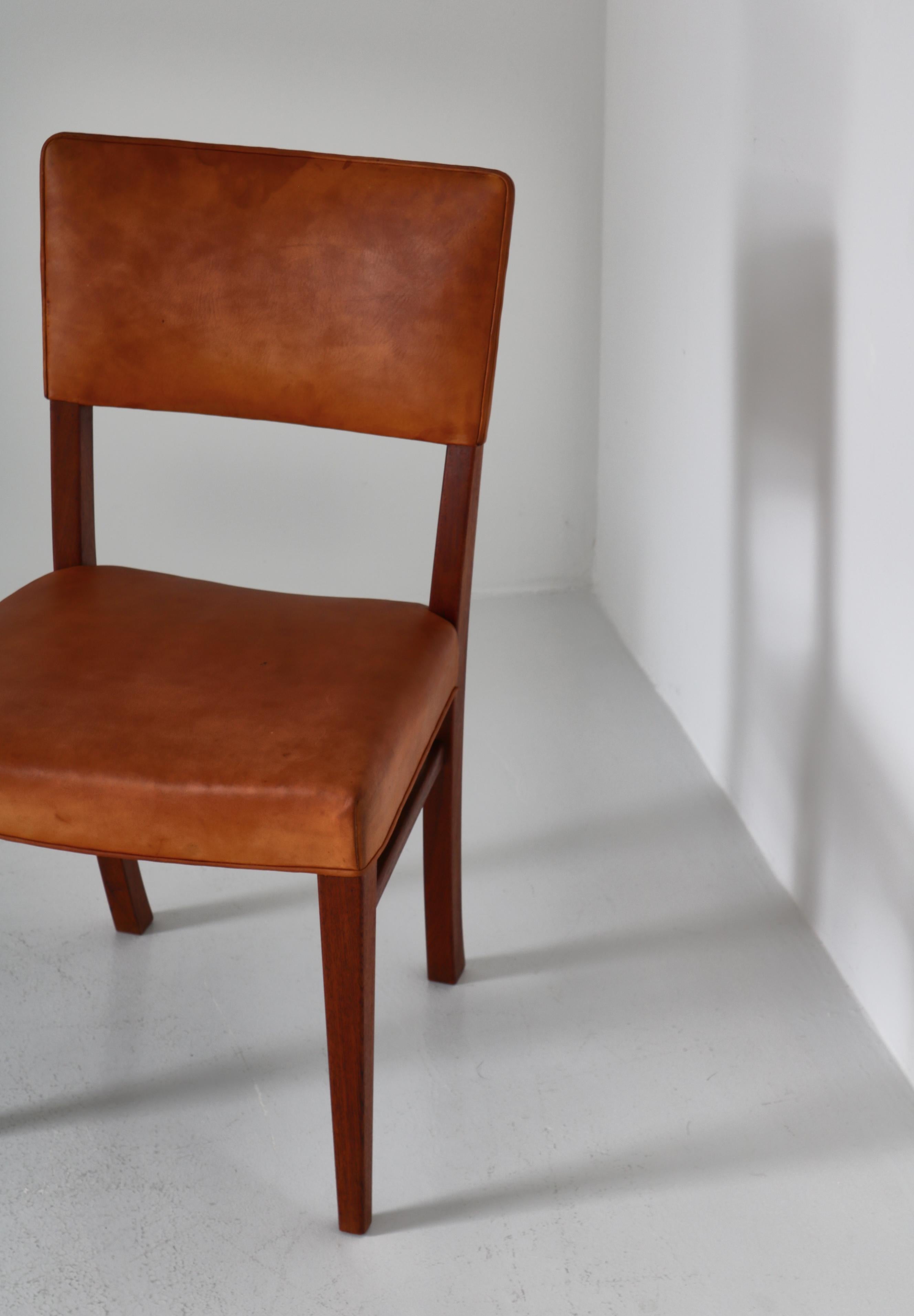 Ernst Kühn Dining Chairs in Leather and Teak by Lysberg, Hansen & Therp, 1940s 3