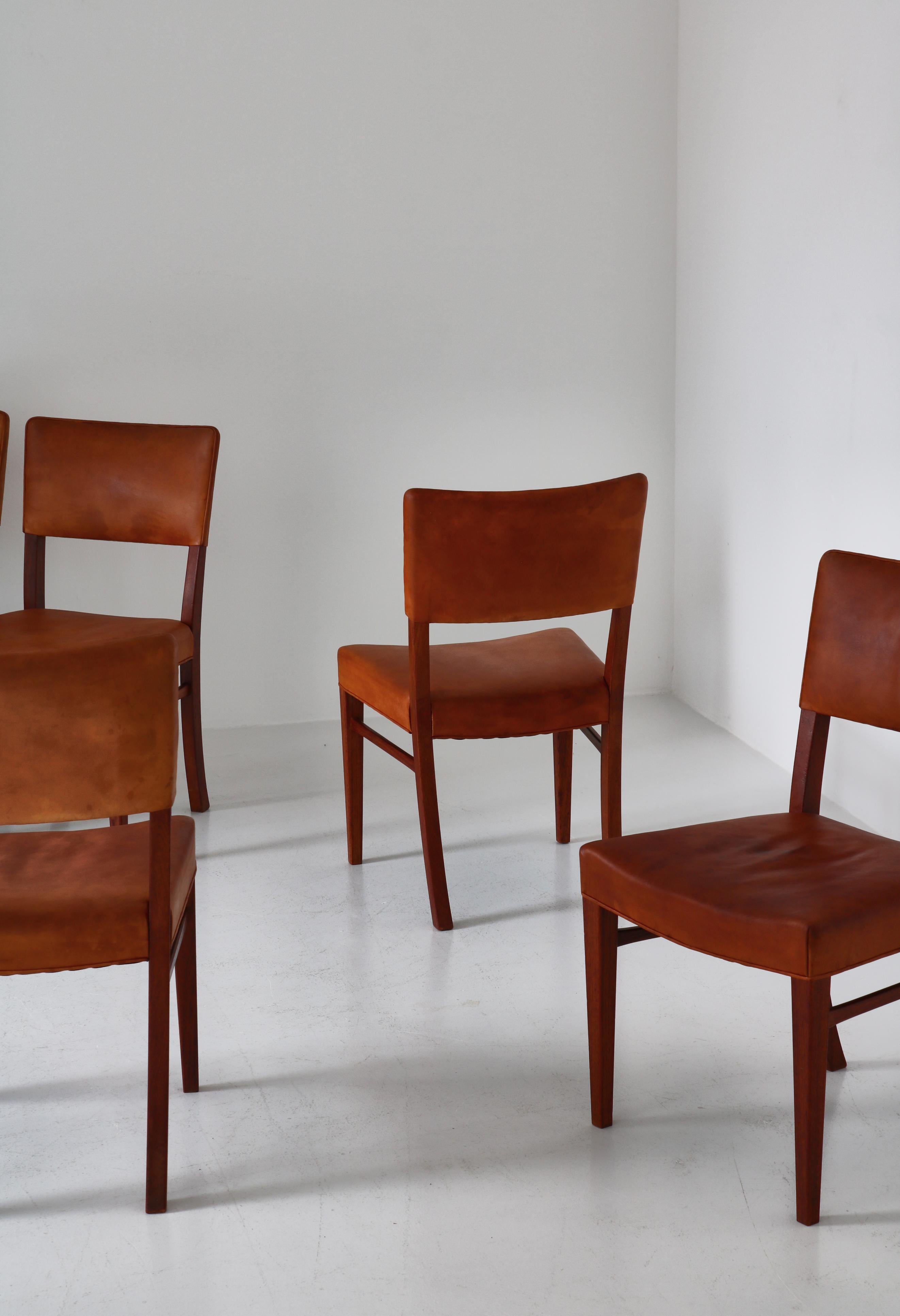 Ernst Kühn Dining Chairs in Leather and Teak by Lysberg, Hansen & Therp, 1940s 5