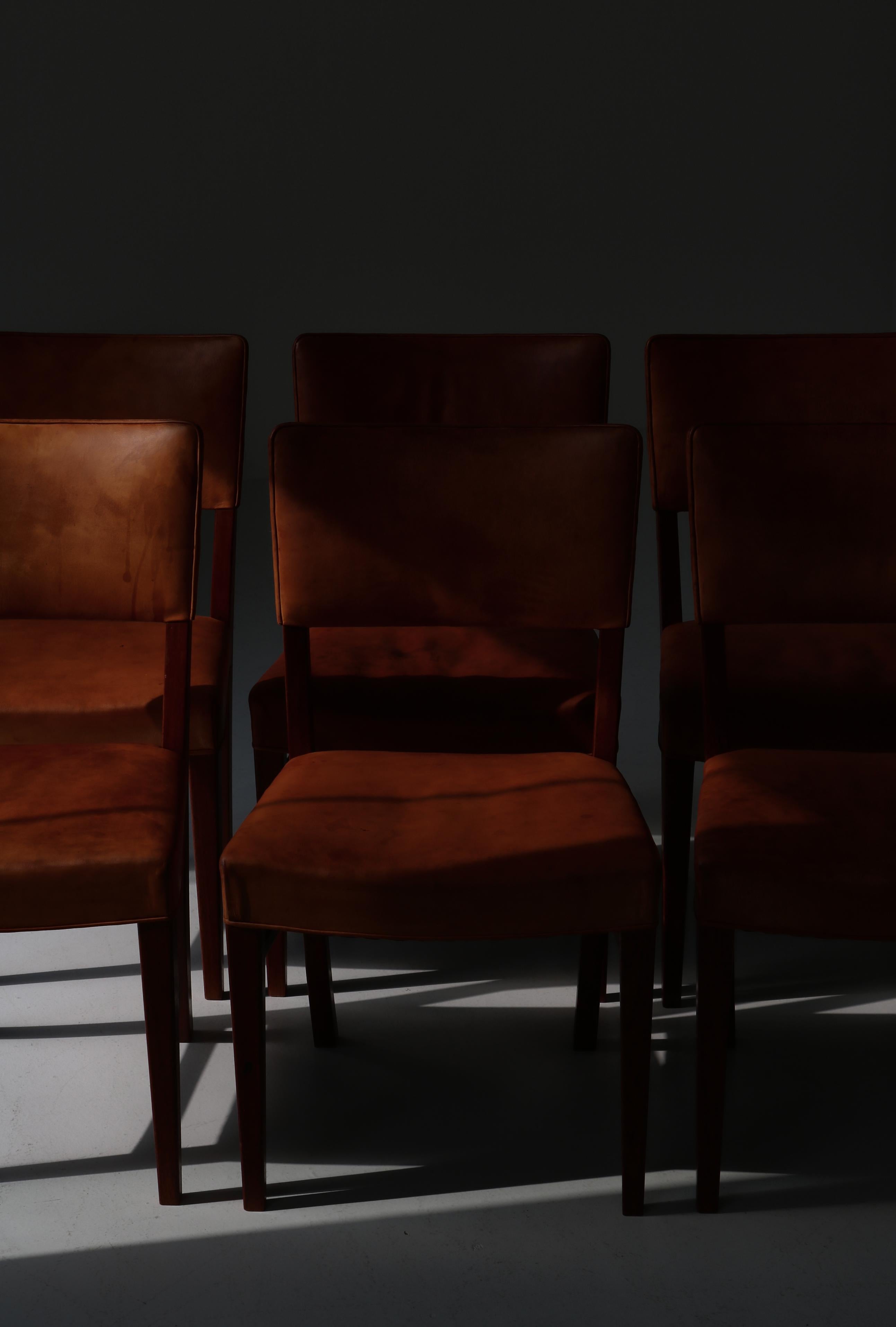 Ernst Kühn Dining Chairs in Leather and Teak by Lysberg, Hansen & Therp, 1940s 10