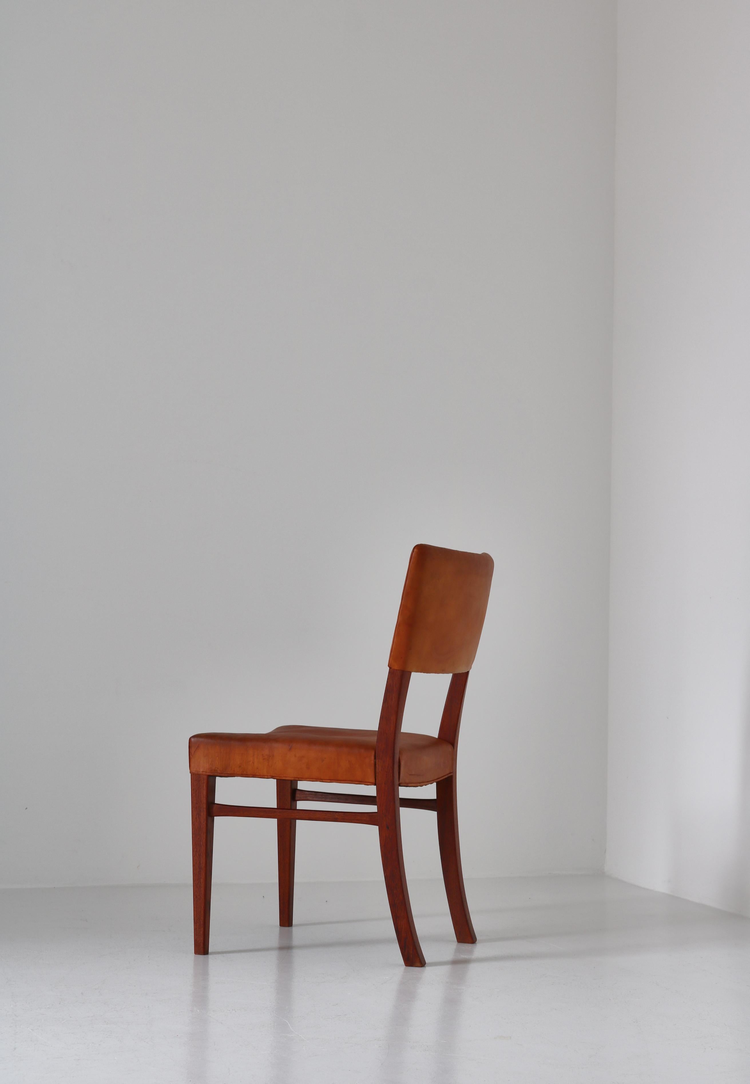 Danish Ernst Kühn Dining Chairs in Leather and Teak by Lysberg, Hansen & Therp, 1940s