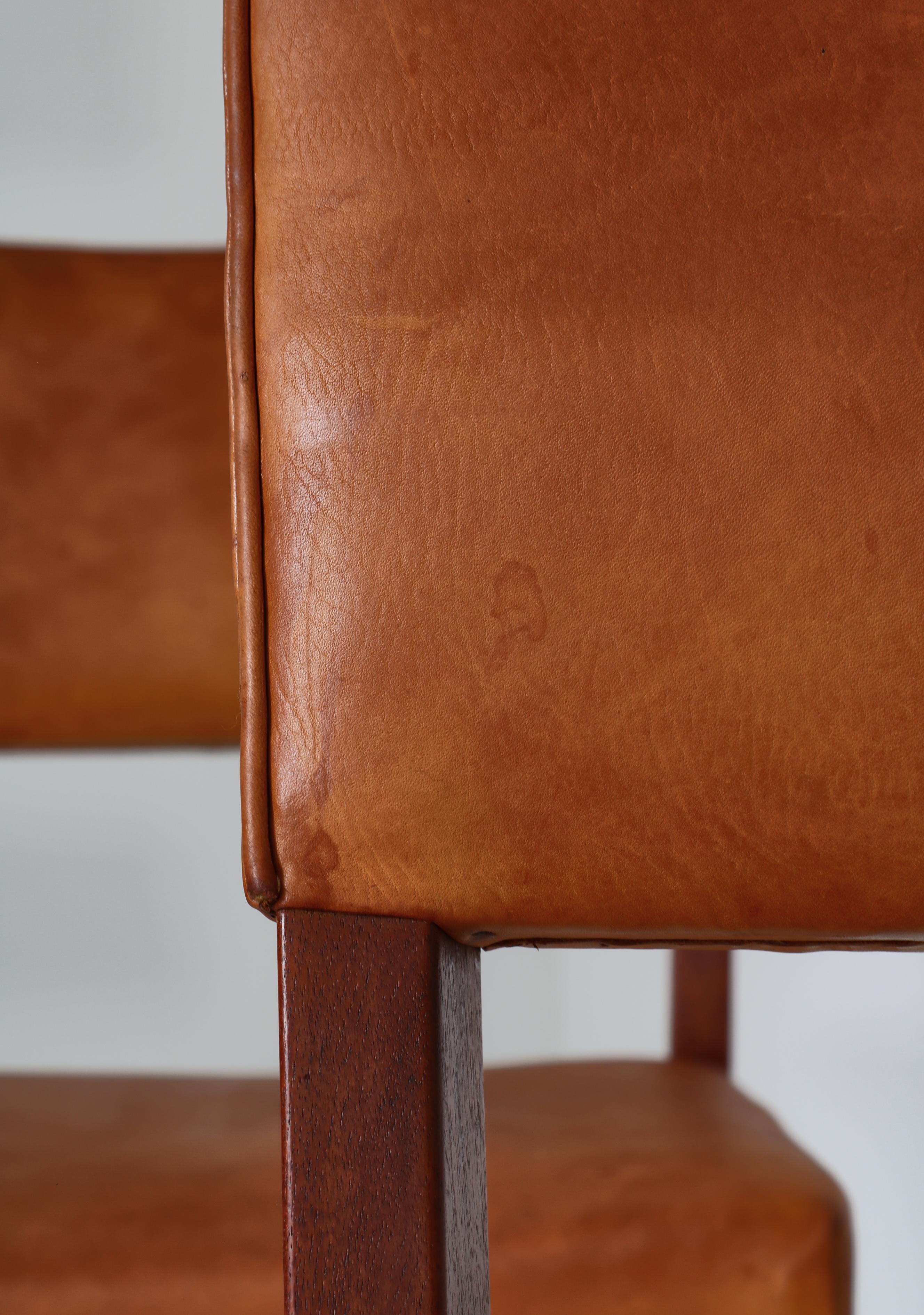 Mid-20th Century Ernst Kühn Dining Chairs in Leather and Teak by Lysberg, Hansen & Therp, 1940s