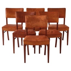 Ernst Kühn Dining Chairs in Leather and Teak by Lysberg, Hansen & Therp, 1940s