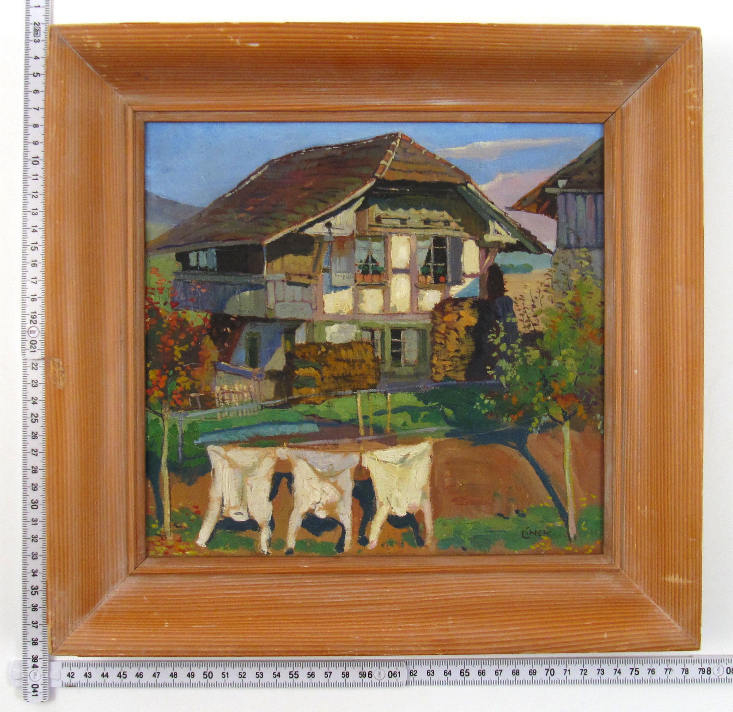 Ernst LINCK (1874 - 1935) Farmhouse with Clothesline School of Berne Switzerland For Sale 1