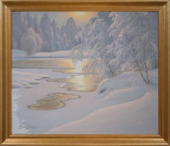 Oil Painting Depicting a Scandinavian Winter Landscape in Afternoon Sun
