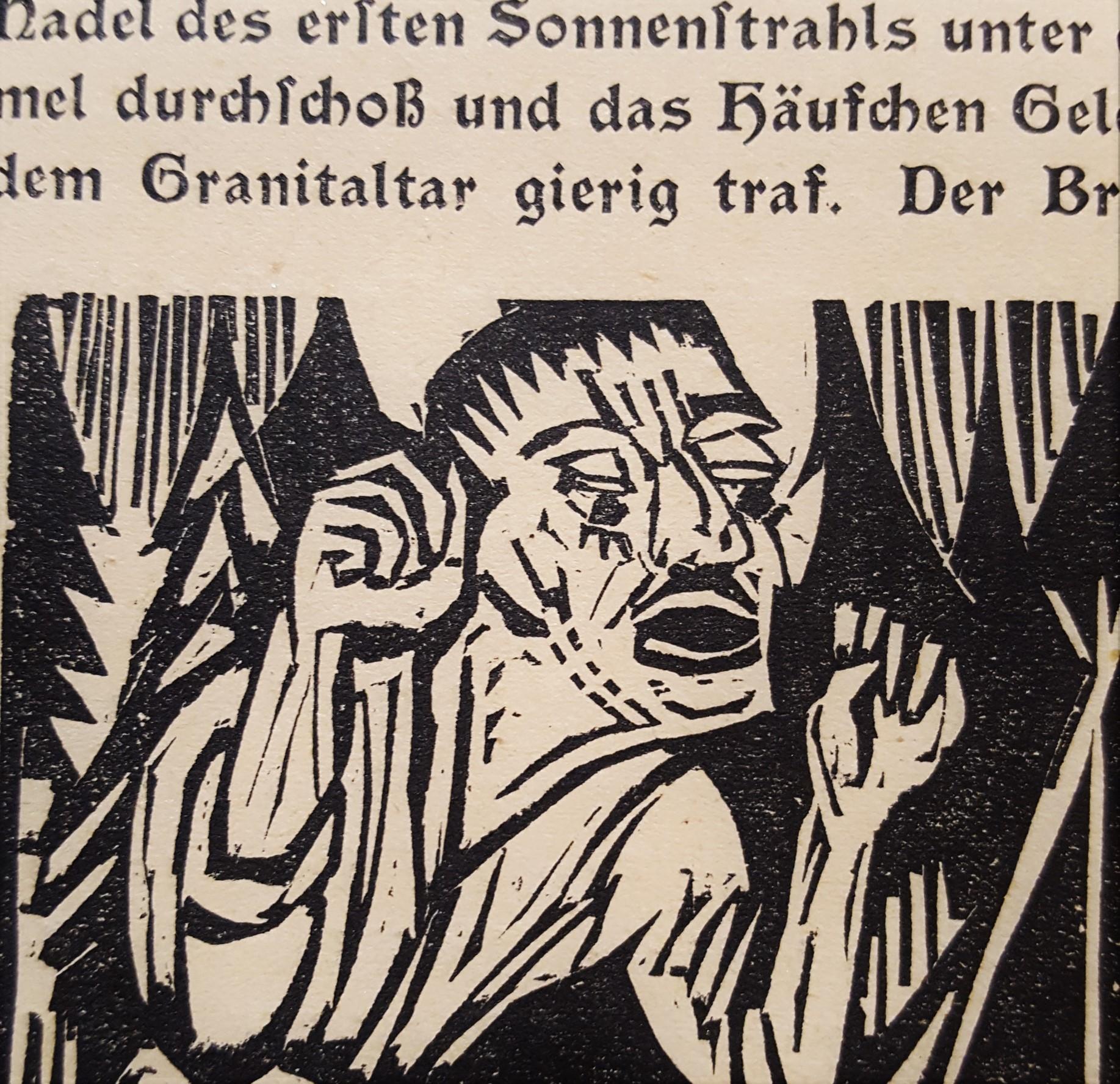 Der Briggel: Briggel verflucht das Geld (Briggel: Briggel Cursing Money) - Beige Figurative Print by Ernst Ludwig Kirchner