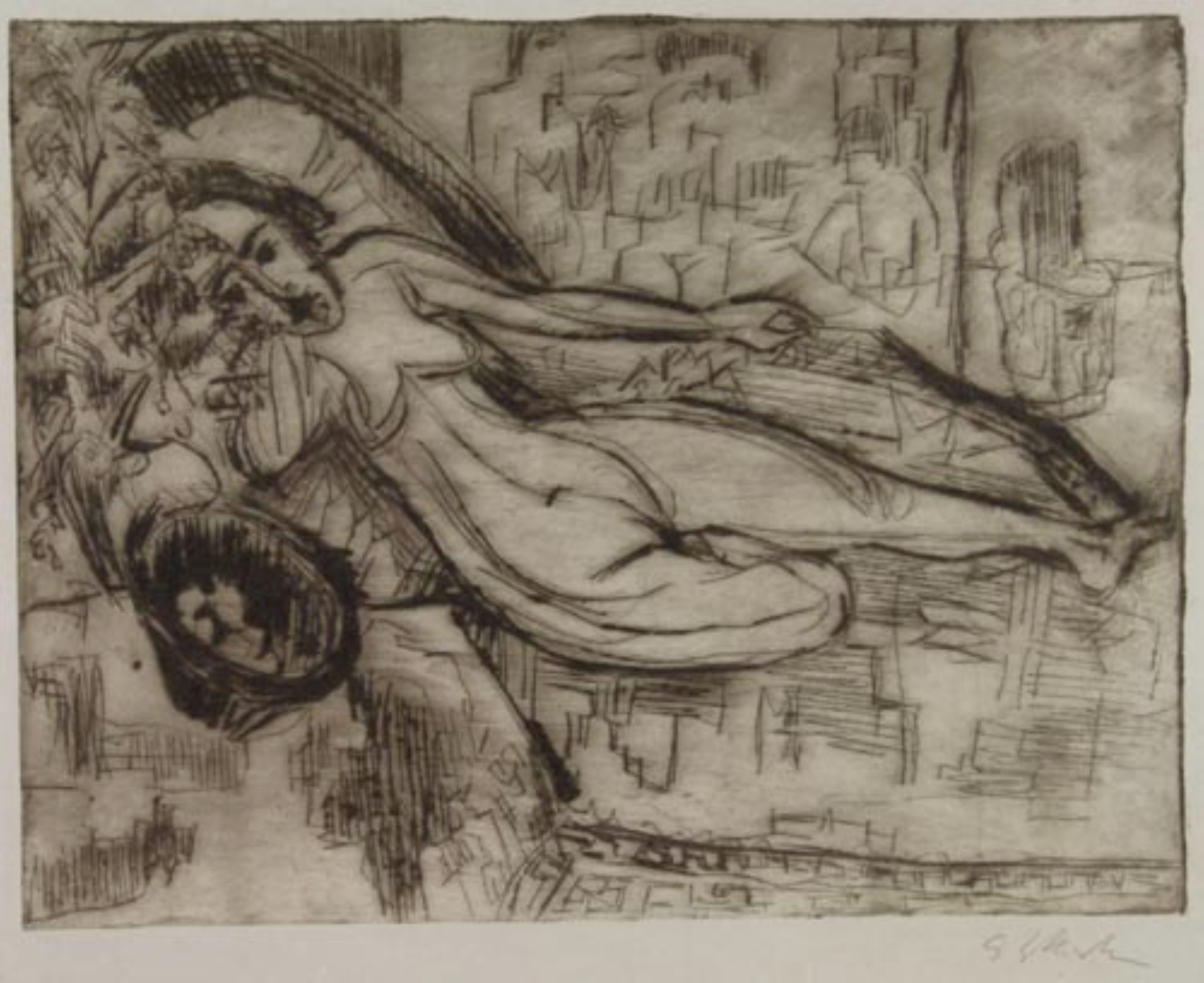 Ernst Ludwig Kirchner Figurative Print - Nacktes Liegendes Mädchen auf Diwan