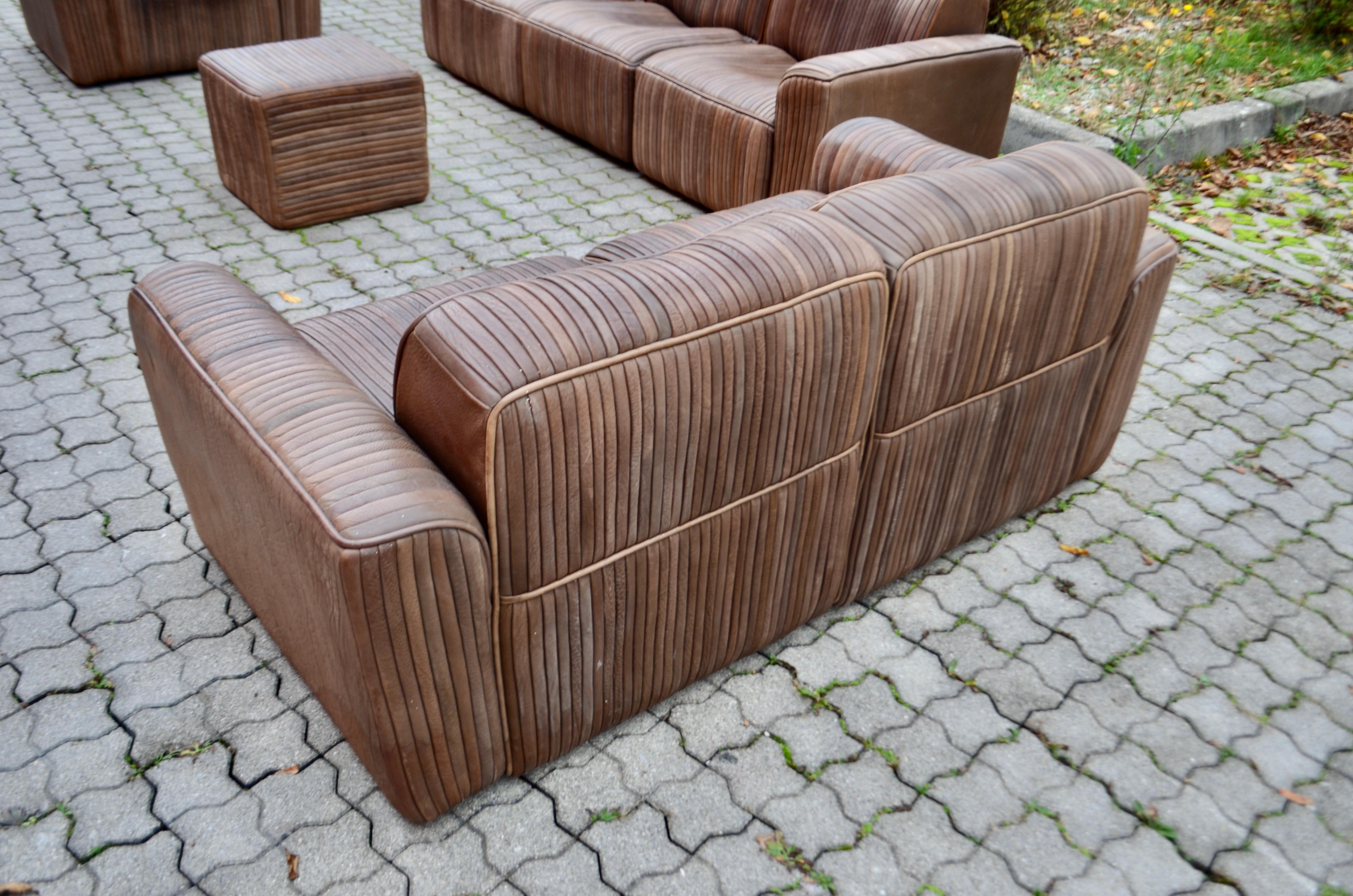 Ernst Lüthy De Sede Modular Living Room Suite Leather Sofa brown 1970 For Sale 8
