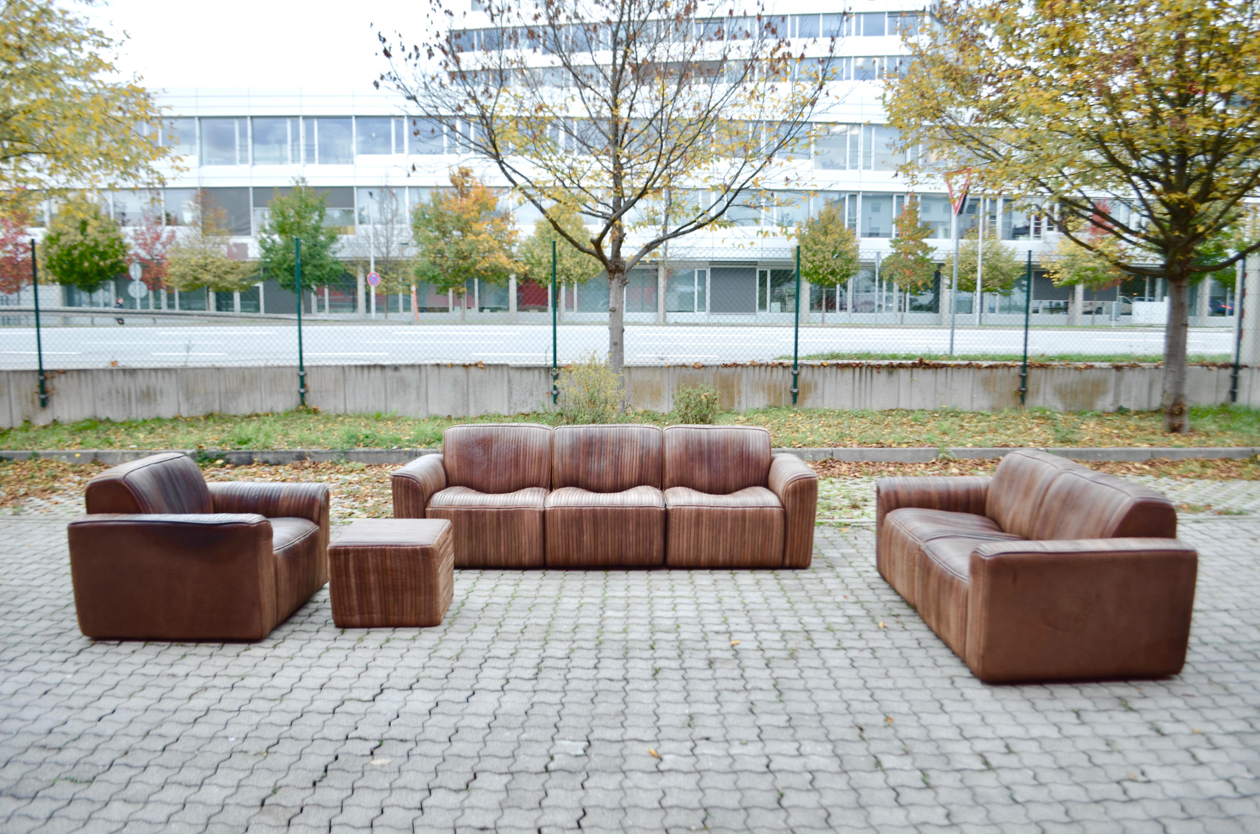 Swiss Ernst Lüthy De Sede Modular Living Room Suite Leather Sofa brown 1970 For Sale