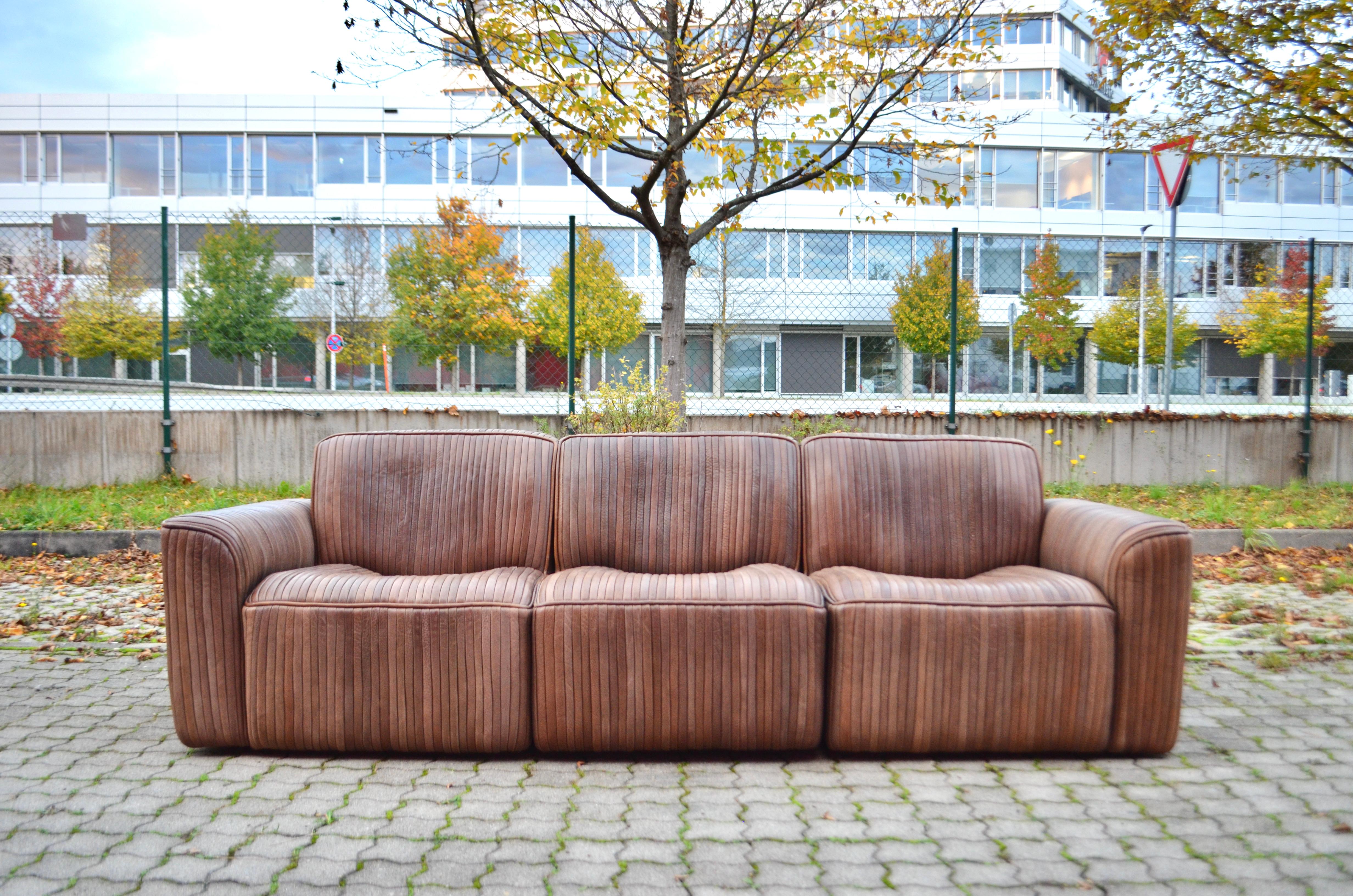 Ernst Lüthy De Sede Modular Living Room Suite Leather Sofa brown 1970 In Good Condition For Sale In Munich, Bavaria