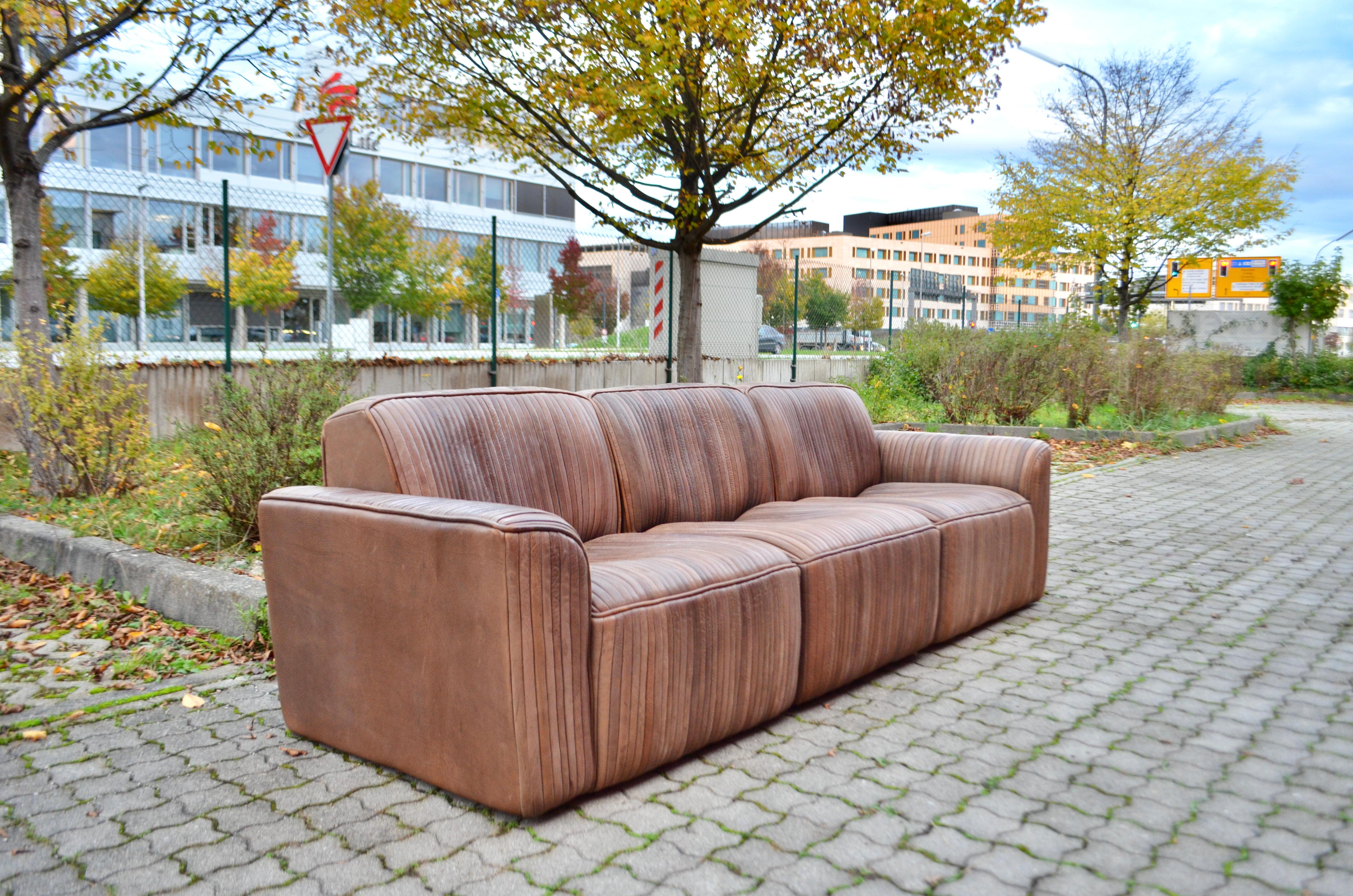 Ernst Lüthy De Sede Modular Living Room Suite Leather Sofa brown 1970 For Sale 1