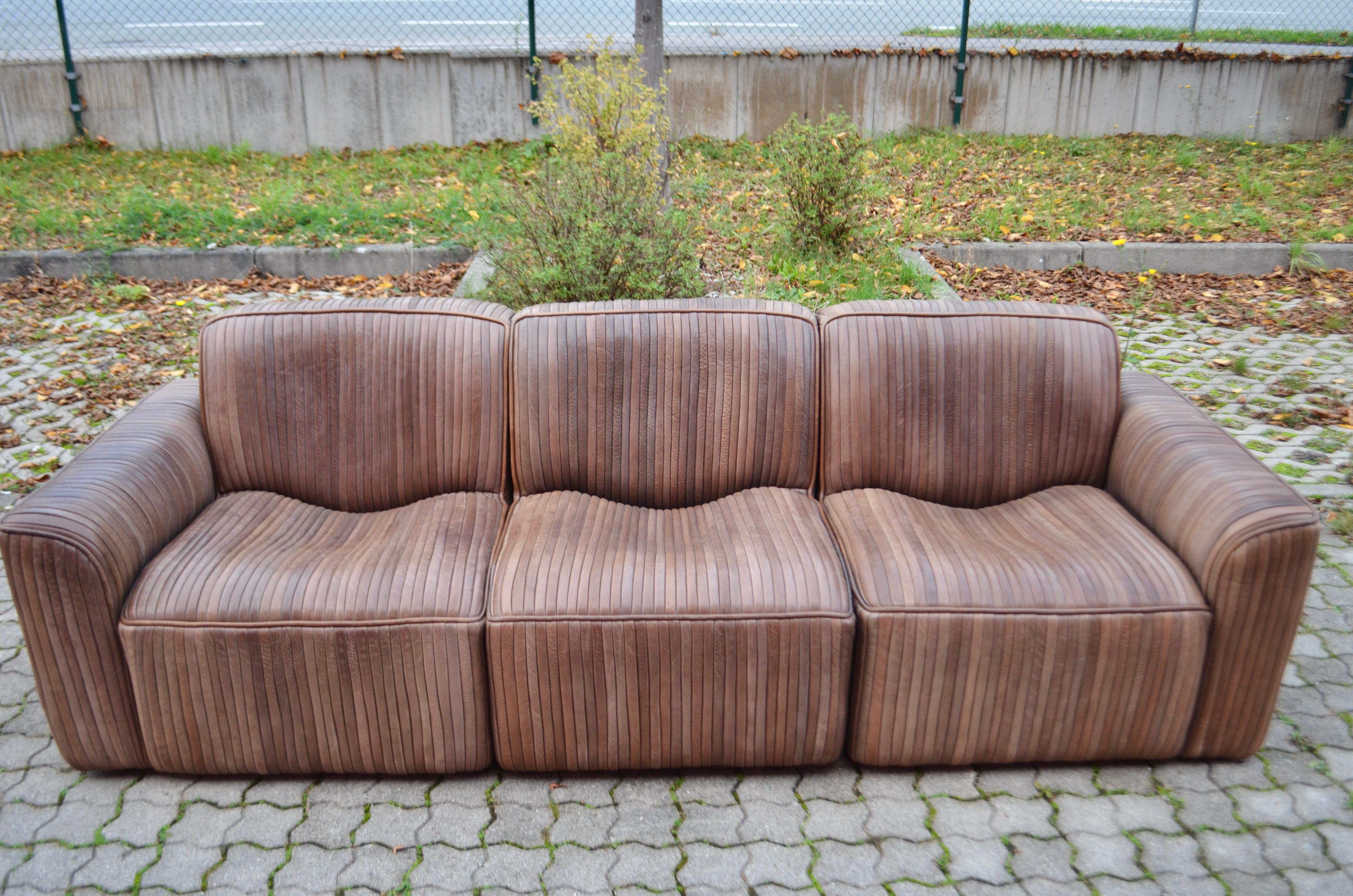 Ernst Lüthy De Sede Modular Living Room Suite Leather Sofa brown 1970 For Sale 2