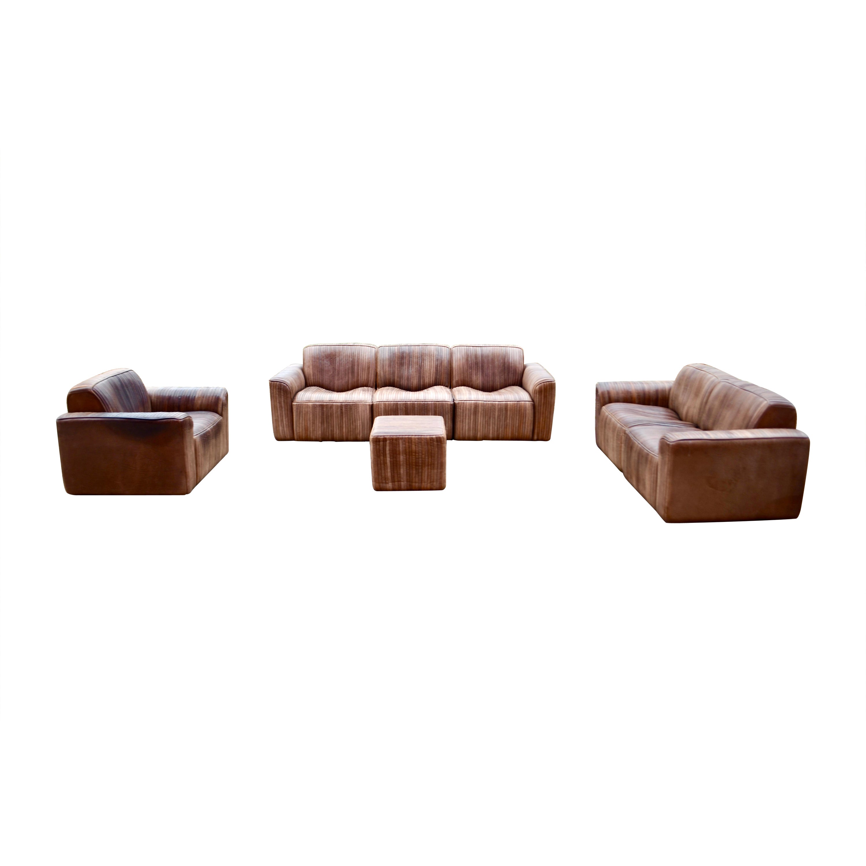 Ernst Lüthy De Sede Modulare Wohnzimmersuite Ledersofa braun 1970
