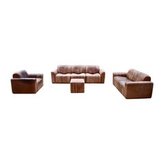 Ernst Lüthy De Sede Modulare Wohnzimmersuite Ledersofa braun 1970