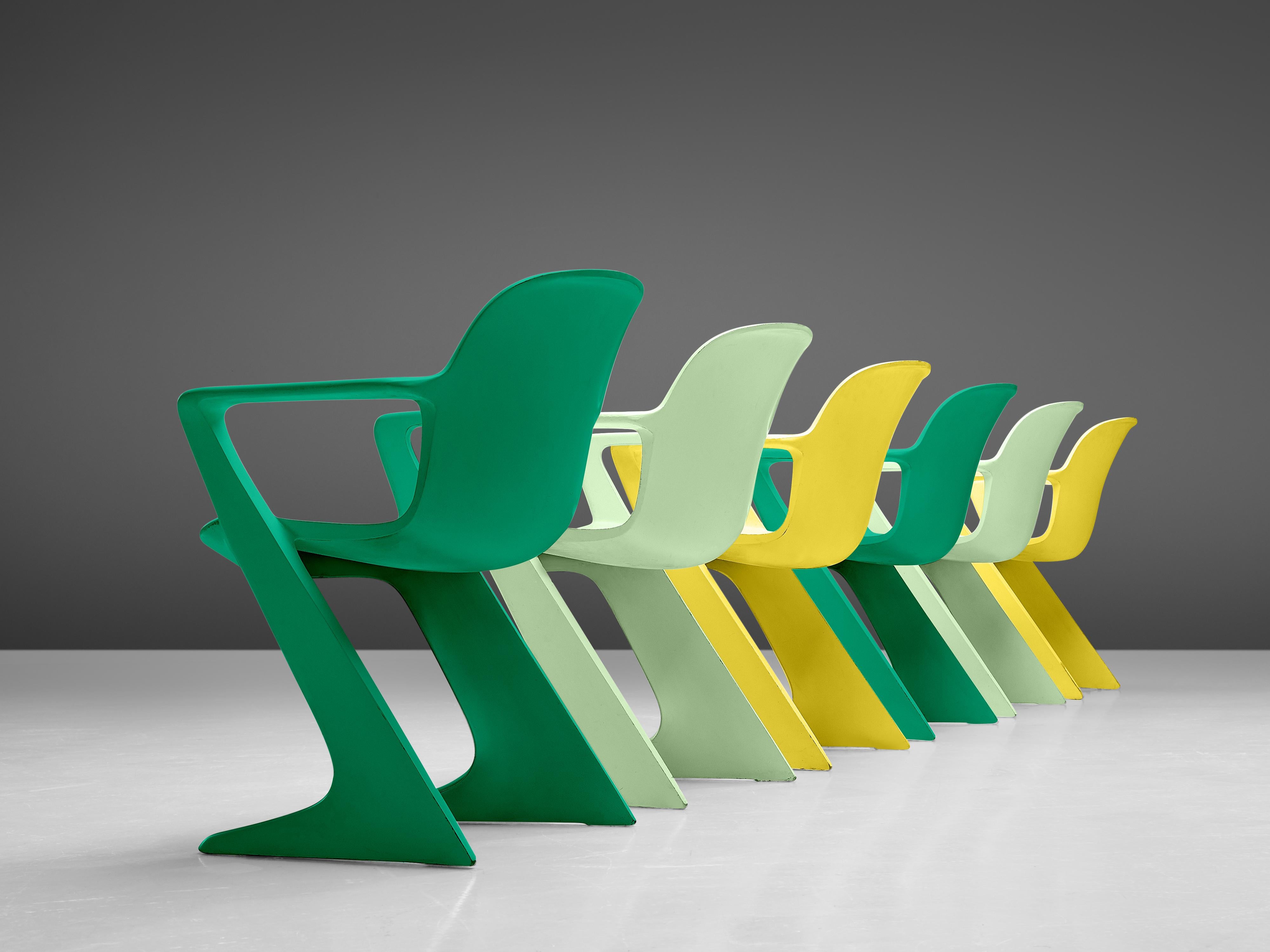 Ernst Moeckl: Sechser-Set farbenfrohe Kangaroo-Stühle (Moderne der Mitte des Jahrhunderts) im Angebot