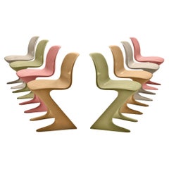 Retro Ernst Moeckl Set of Eight Colorful 'Kangaroo' Chairs 
