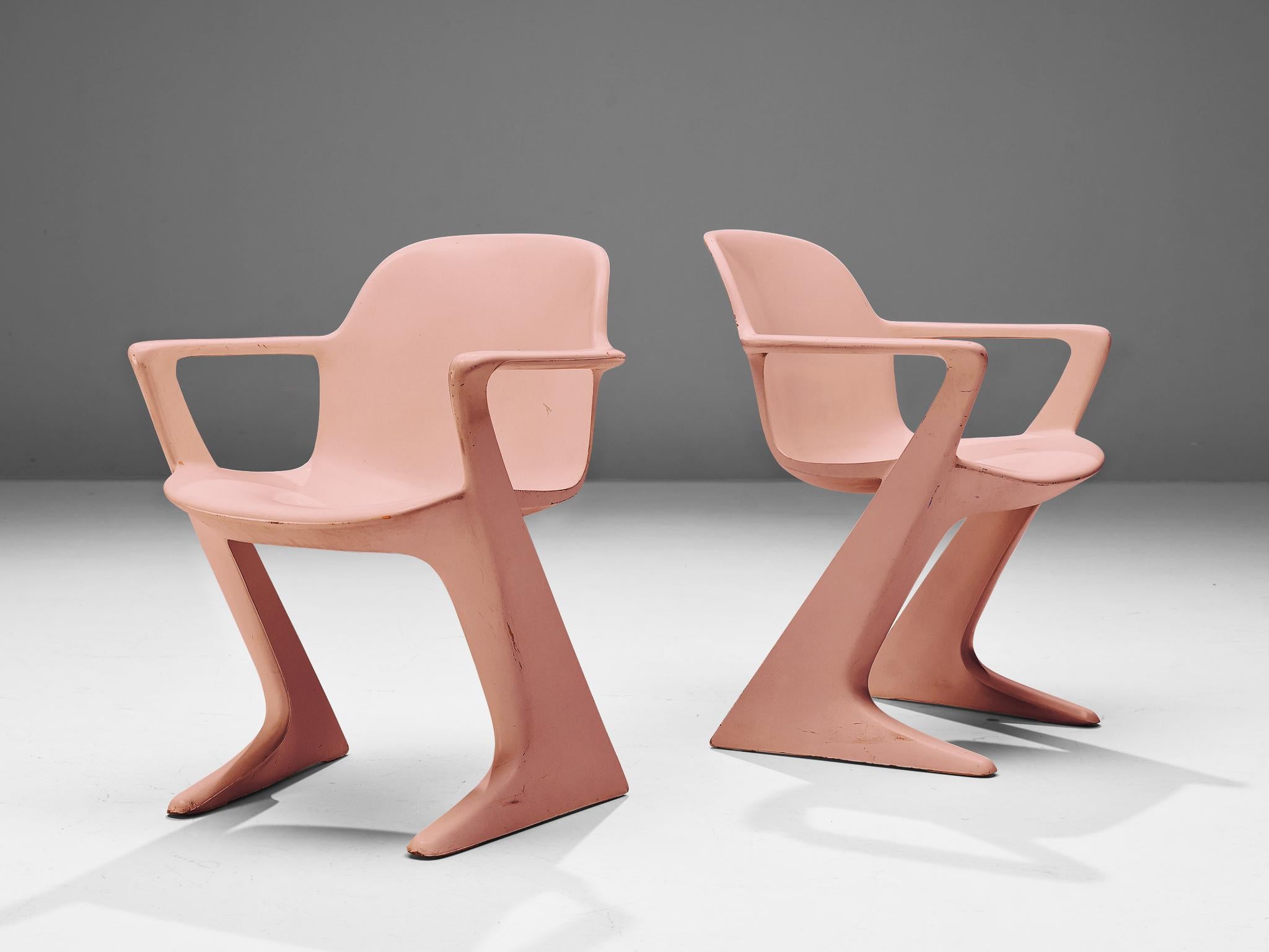German Ernst Moeckl Set of Six 'Kangaroo' Dining Chairs in Soft Pink