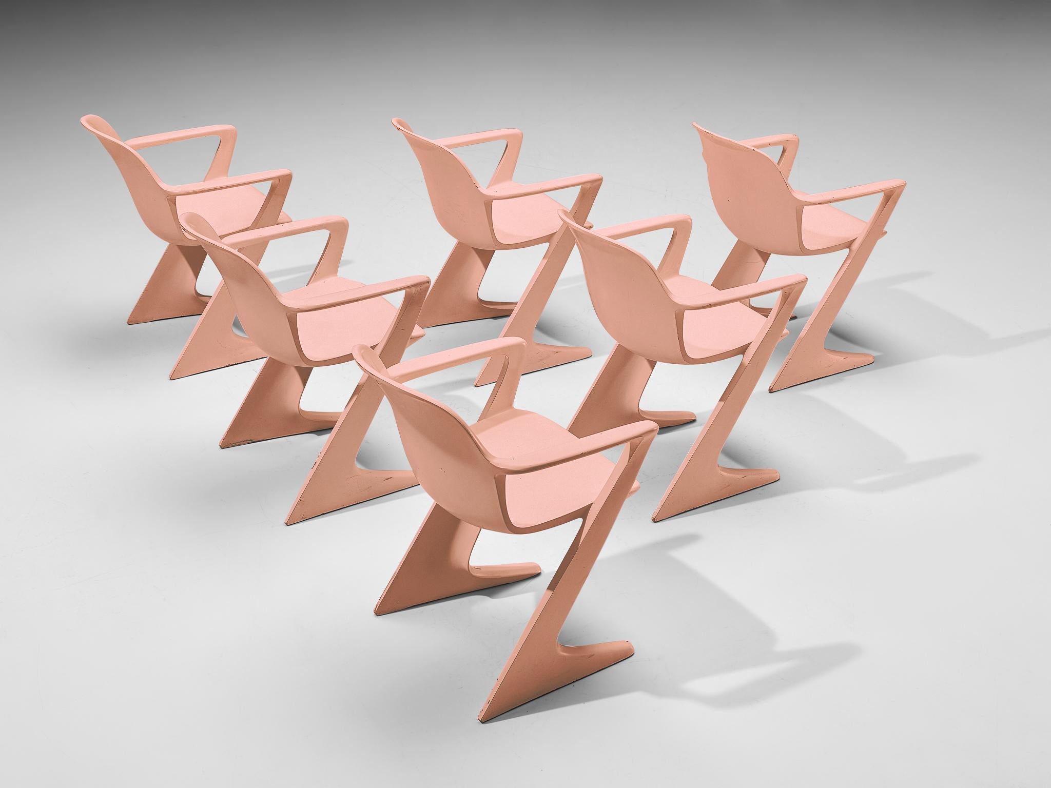 Mid-20th Century Ernst Moeckl Set of Six 'Kangaroo' Dining Chairs in Soft Pink  For Sale