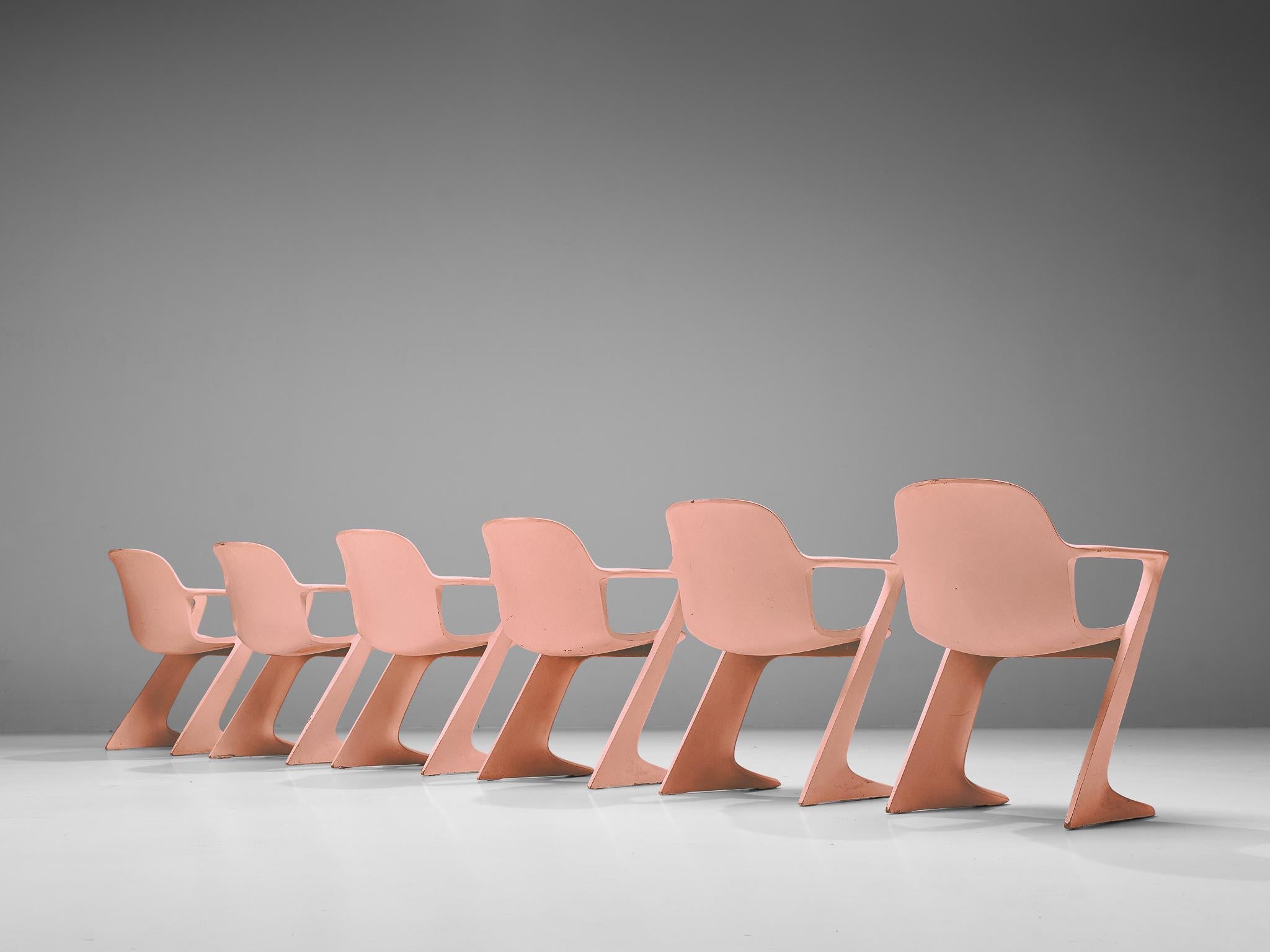 Fiberglass Ernst Moeckl Set of Six 'Kangaroo' Dining Chairs in Soft Pink