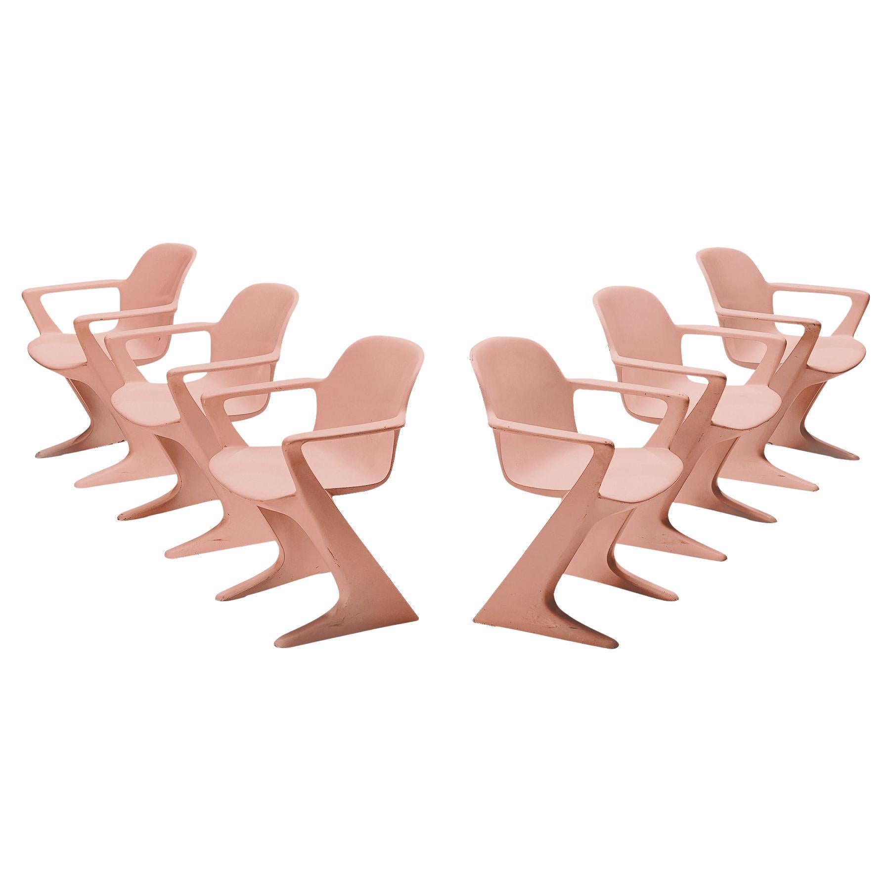 Ernst Moeckl Set of Six 'Kangaroo' Dining Chairs in Soft Pink