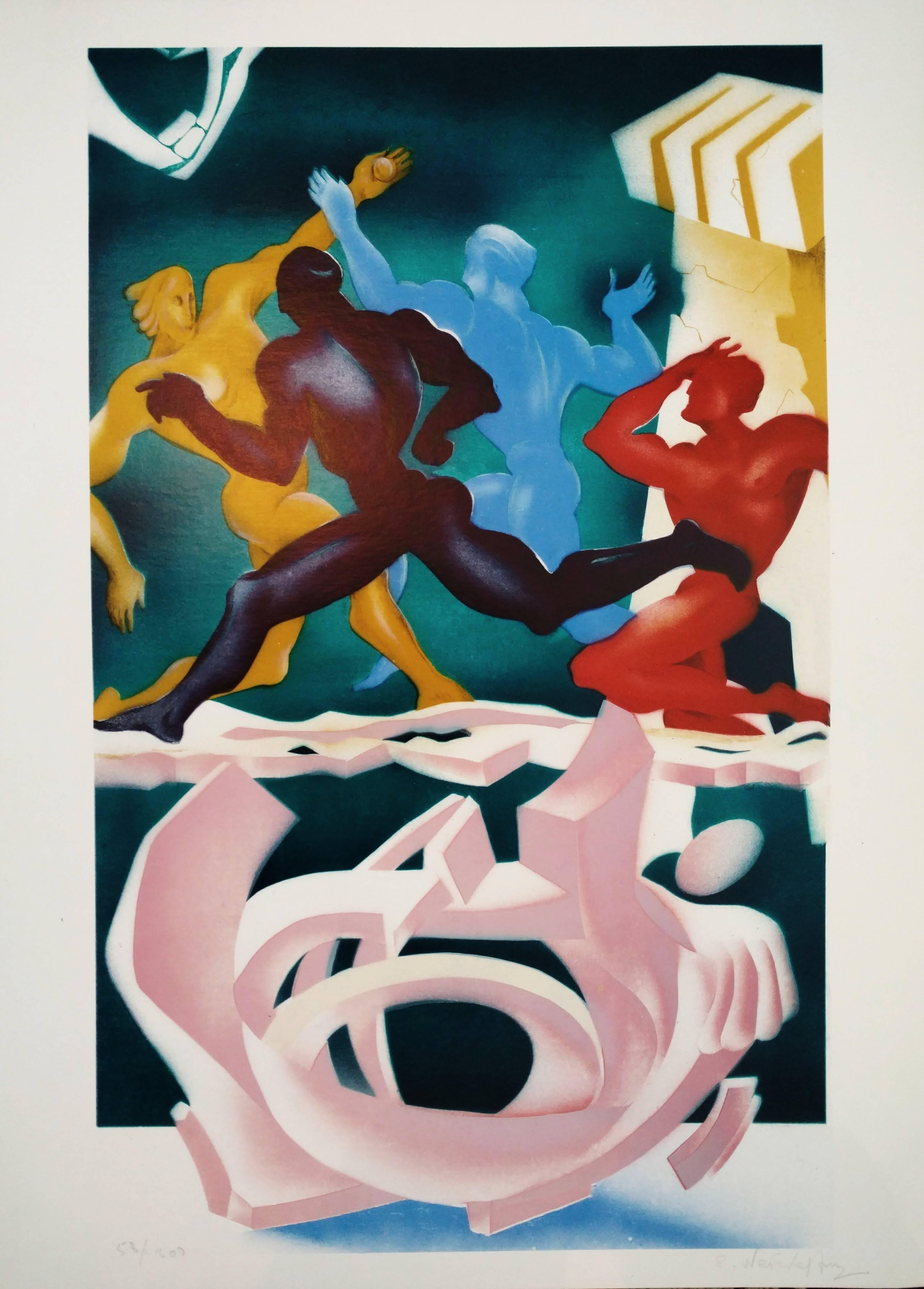 Litografia serigrafica Figure eroiche maschili - Print di Ernst Neizvestny
