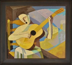 «die Singende Lautenspielerin », le luteniste du chant. Peinture à l'huile figurative