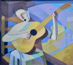 "die Singende Lautenspielerin" The Singing Lutenist. Figurative Oil Painting