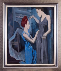 Early 20th Century Czech Expressionist oil painting by Ernest Neuschul, blue