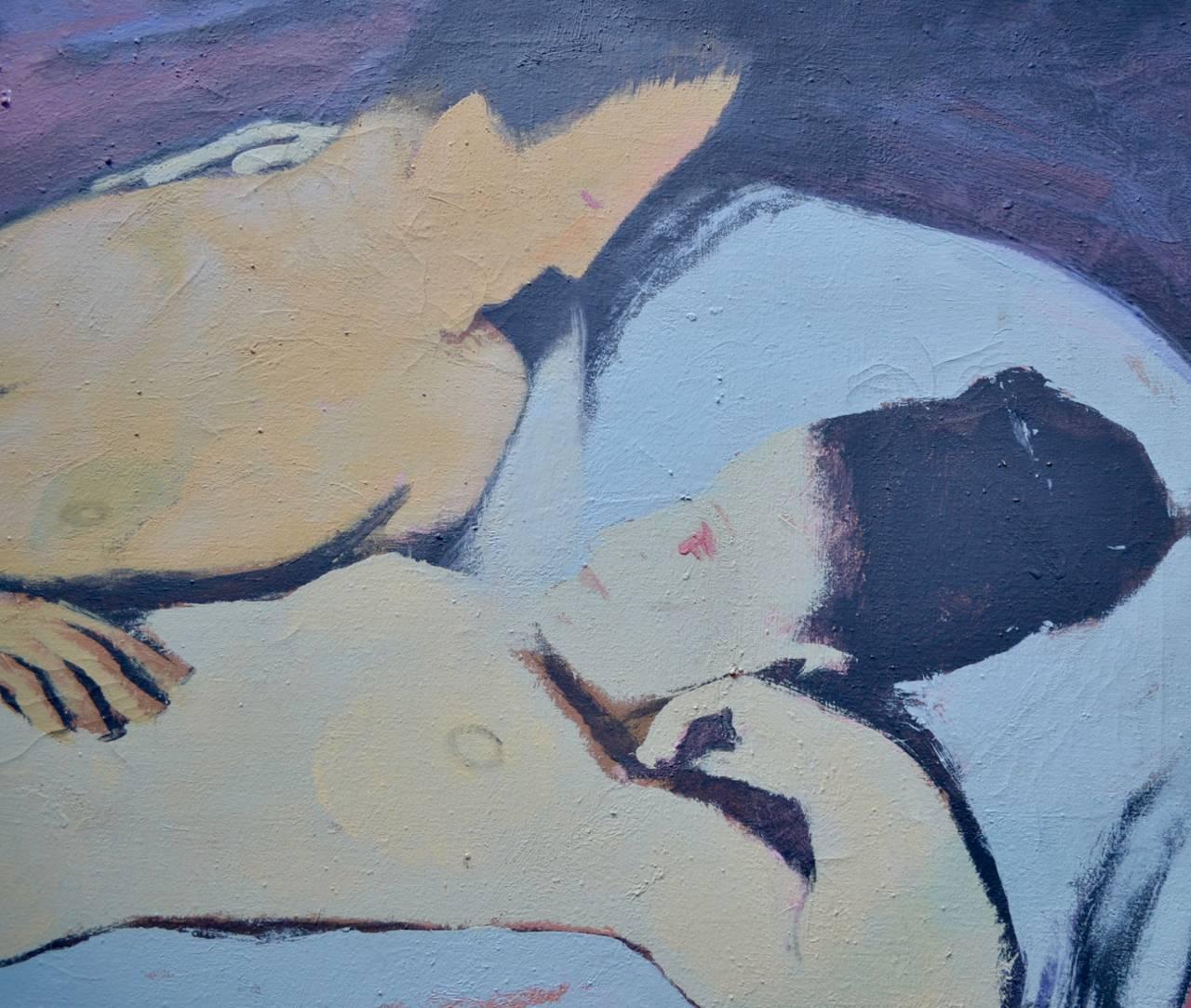 „“Erste Beruhrung“ Erste Steigbügelringe (Schwarz), Nude Painting, von Ernst Neuschul