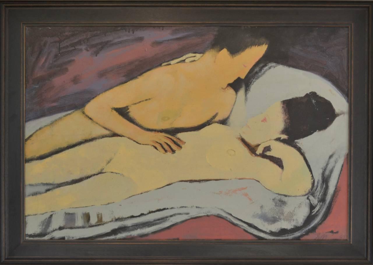 Ernst Neuschul Nude Painting - "Erste Beruhrung" First Stirrings