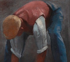 "Steinhebender Arbeiter" Oil Painting 1932 by Ernst Neuschul