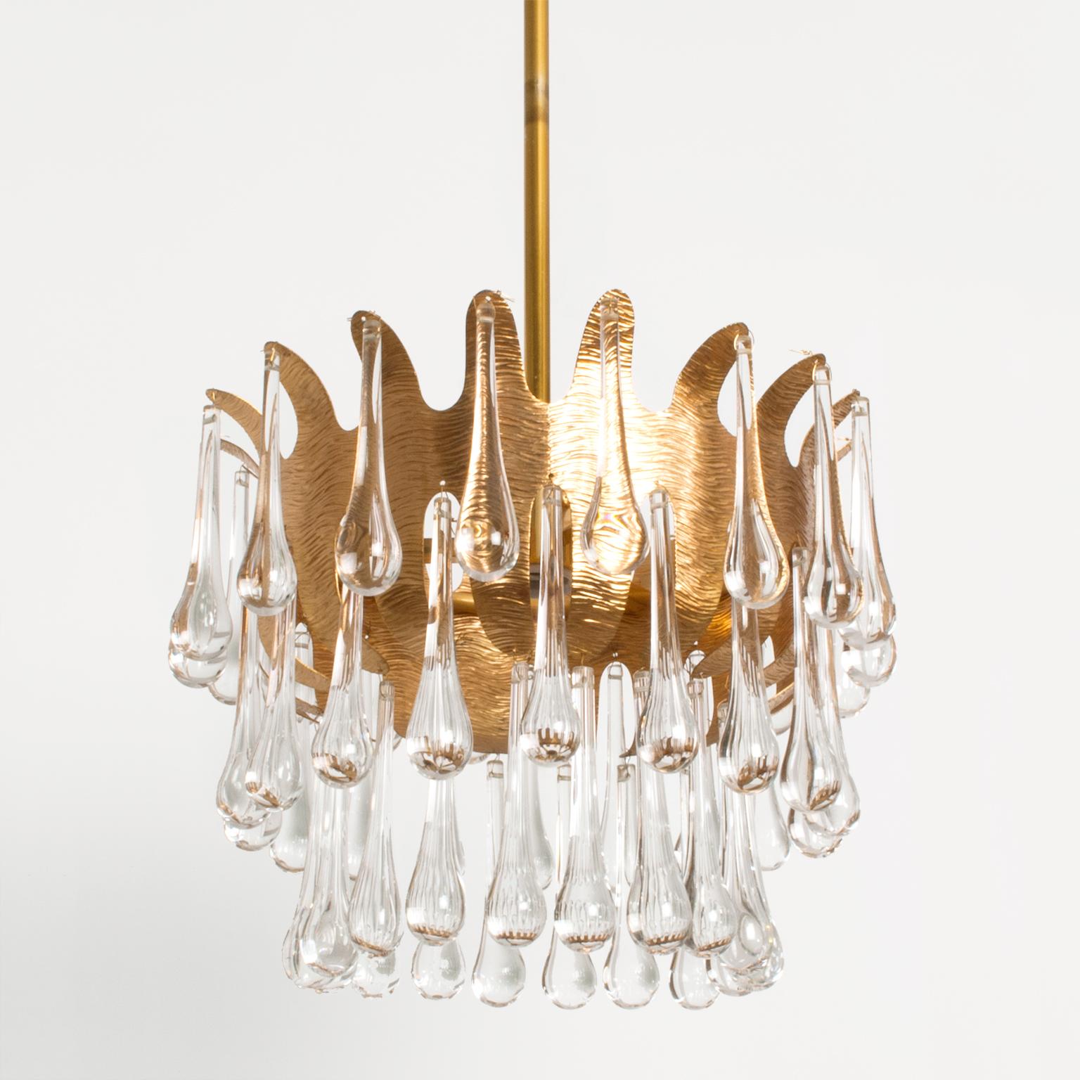 Mid-Century Modern Ernst Palme for Palwa Gold Plated Metal and Crystal Mid-Century Chandelier For Sale