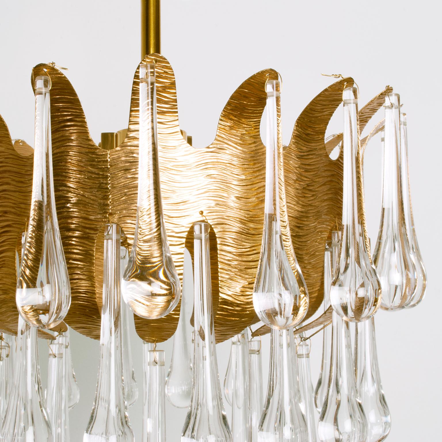 German Ernst Palme for Palwa Gold Plated Metal and Crystal Mid-Century Chandelier For Sale