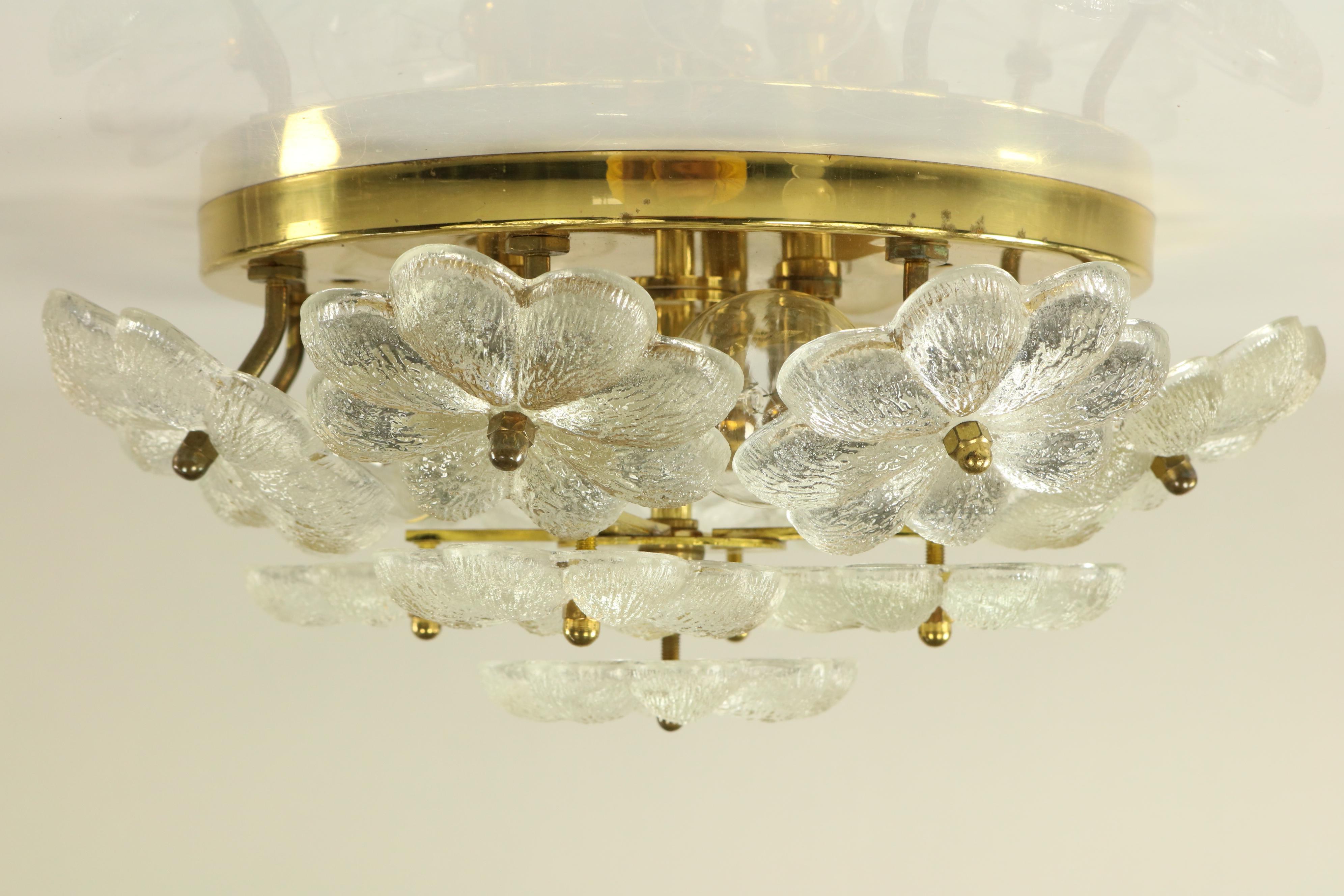 Ernst Palme Glass and Brass Flower Blossom Flush Mount or Sconce Wall Lamp In Good Condition For Sale In Nürnberg, DE