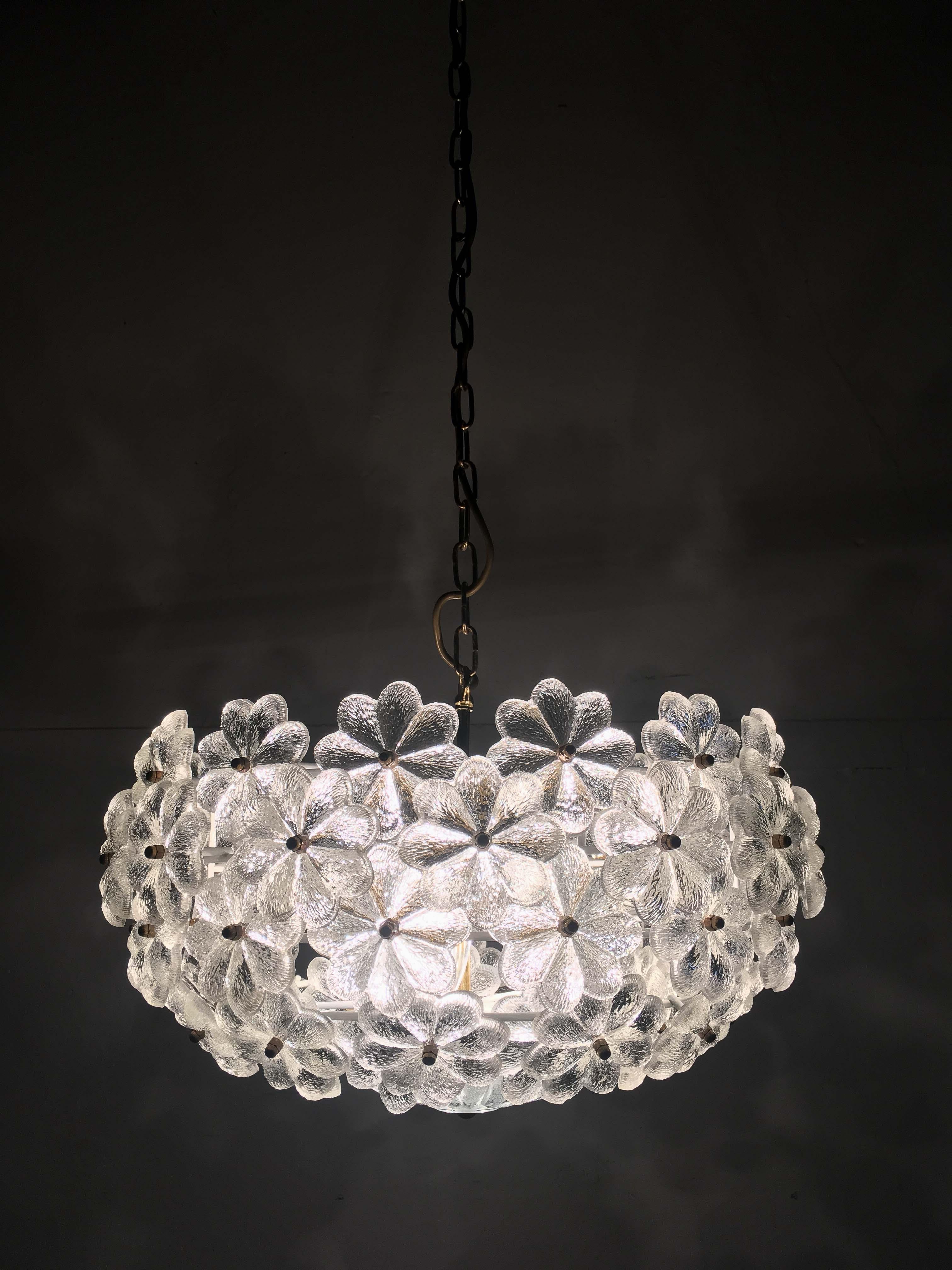 Midcentury Large and Stunning Glass Chandelier by Ernst Palme Glassflowers 60s  1