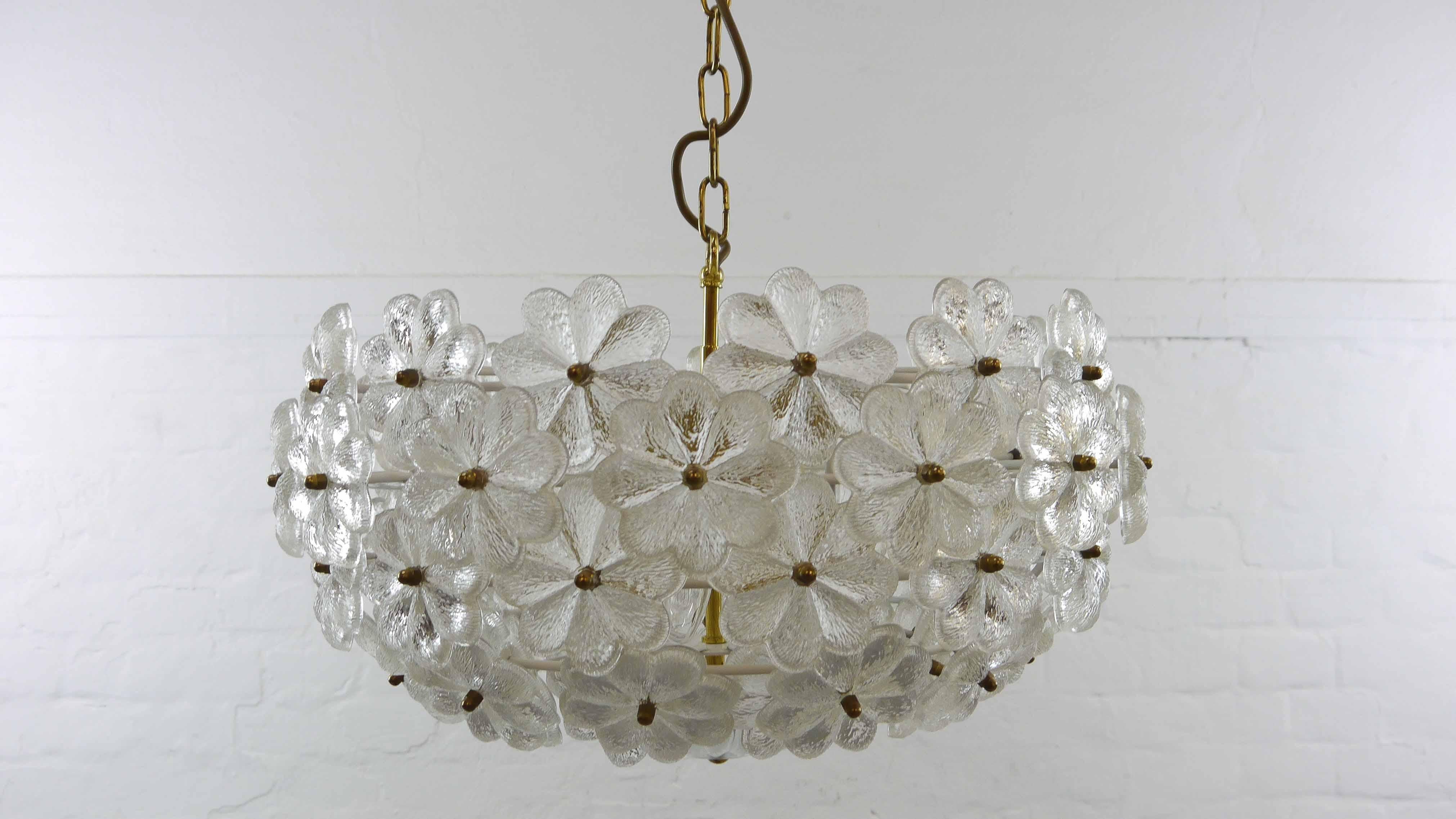 Mid-Century Modern Midcentury Large and Stunning Glass Chandelier by Ernst Palme Glassflowers 60s 