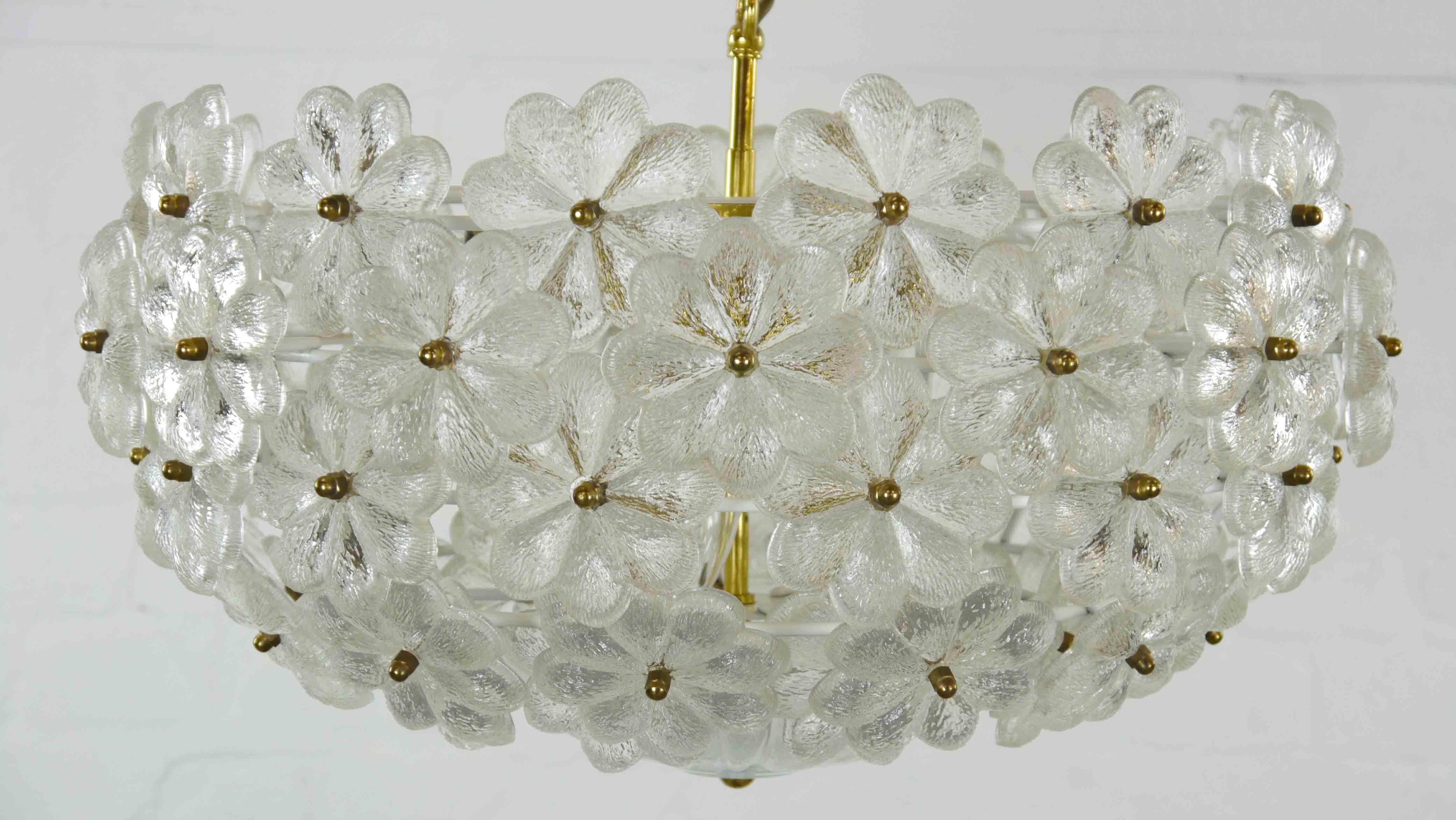 German Midcentury Large and Stunning Glass Chandelier by Ernst Palme Glassflowers 60s 