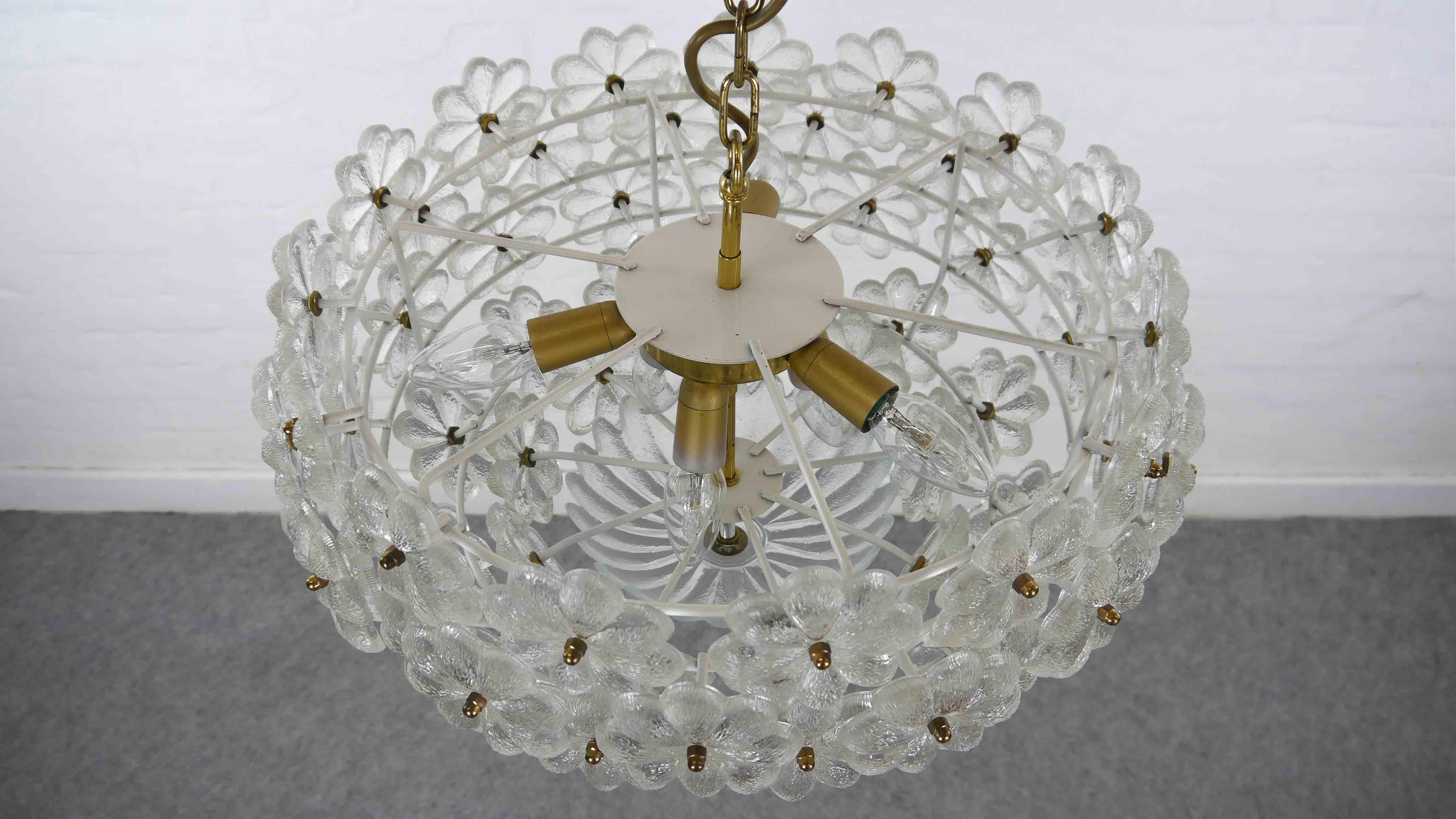 Mid-20th Century Midcentury Large and Stunning Glass Chandelier by Ernst Palme Glassflowers 60s 