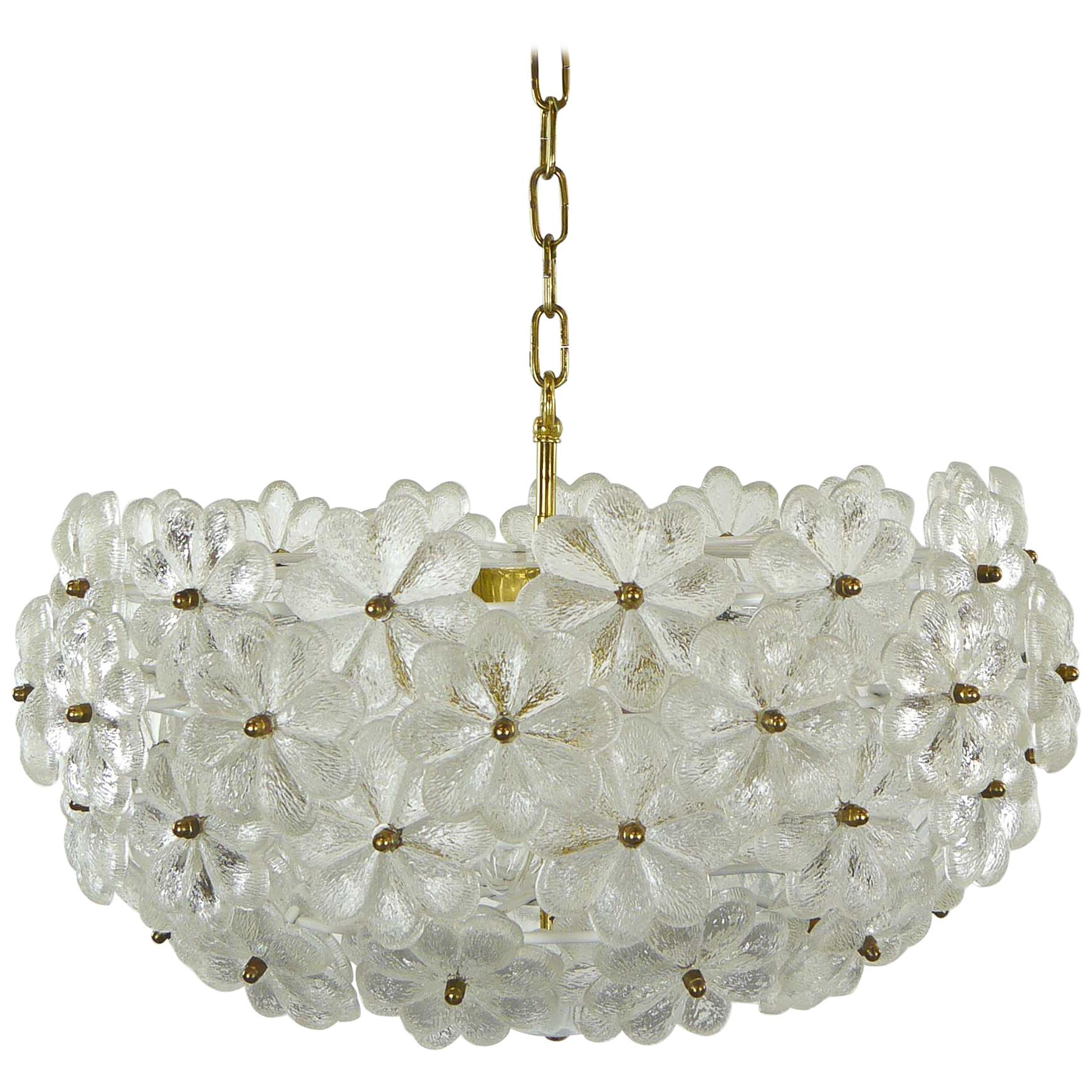 Midcentury Large and Stunning Glass Chandelier by Ernst Palme Glassflowers 60s 
